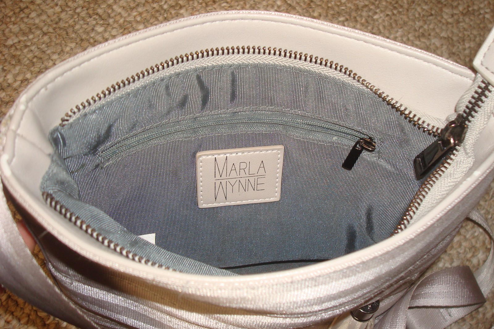 Marla Wynne Silver Gray Crossbody Shoulder Bag Seatbelt Material w Tassel