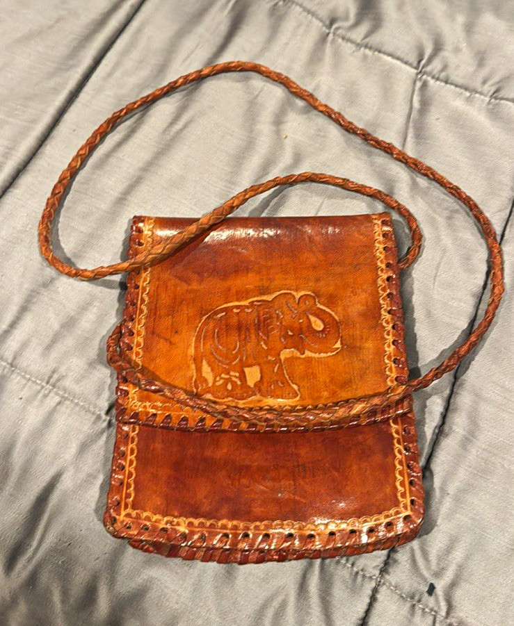 Brown Elephant Small Crossbody Bag Bohemian Magnetic Closure Adjustable Strap