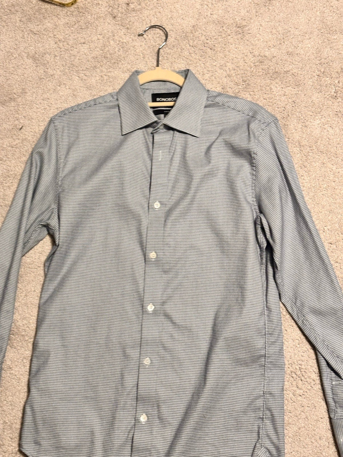 Bonobos Dress Shirt Blue Pattern Stretch 15.5/34