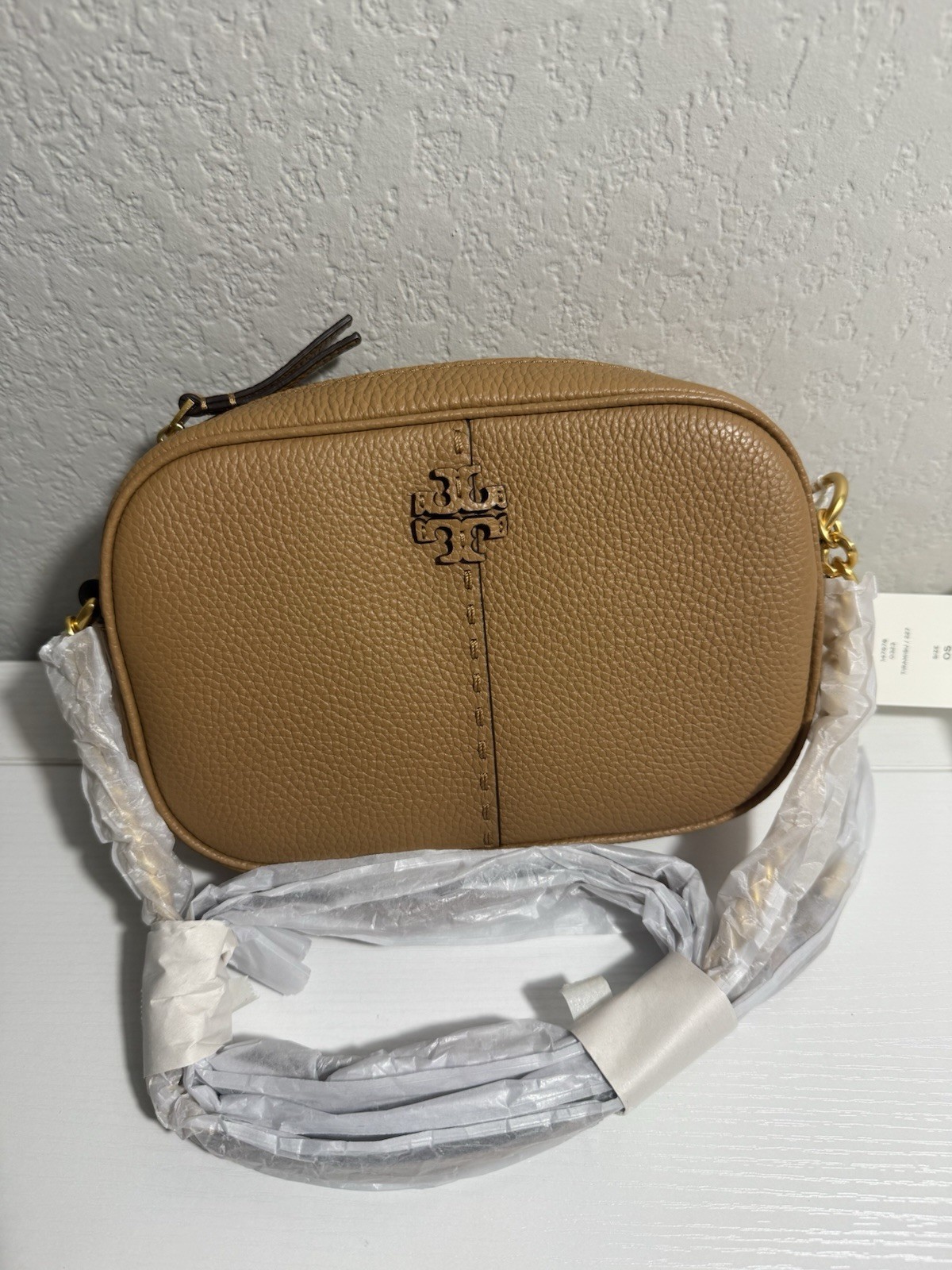 Tory Burch Mcgraw Camera Bag Tiramisu Pebbled Leather