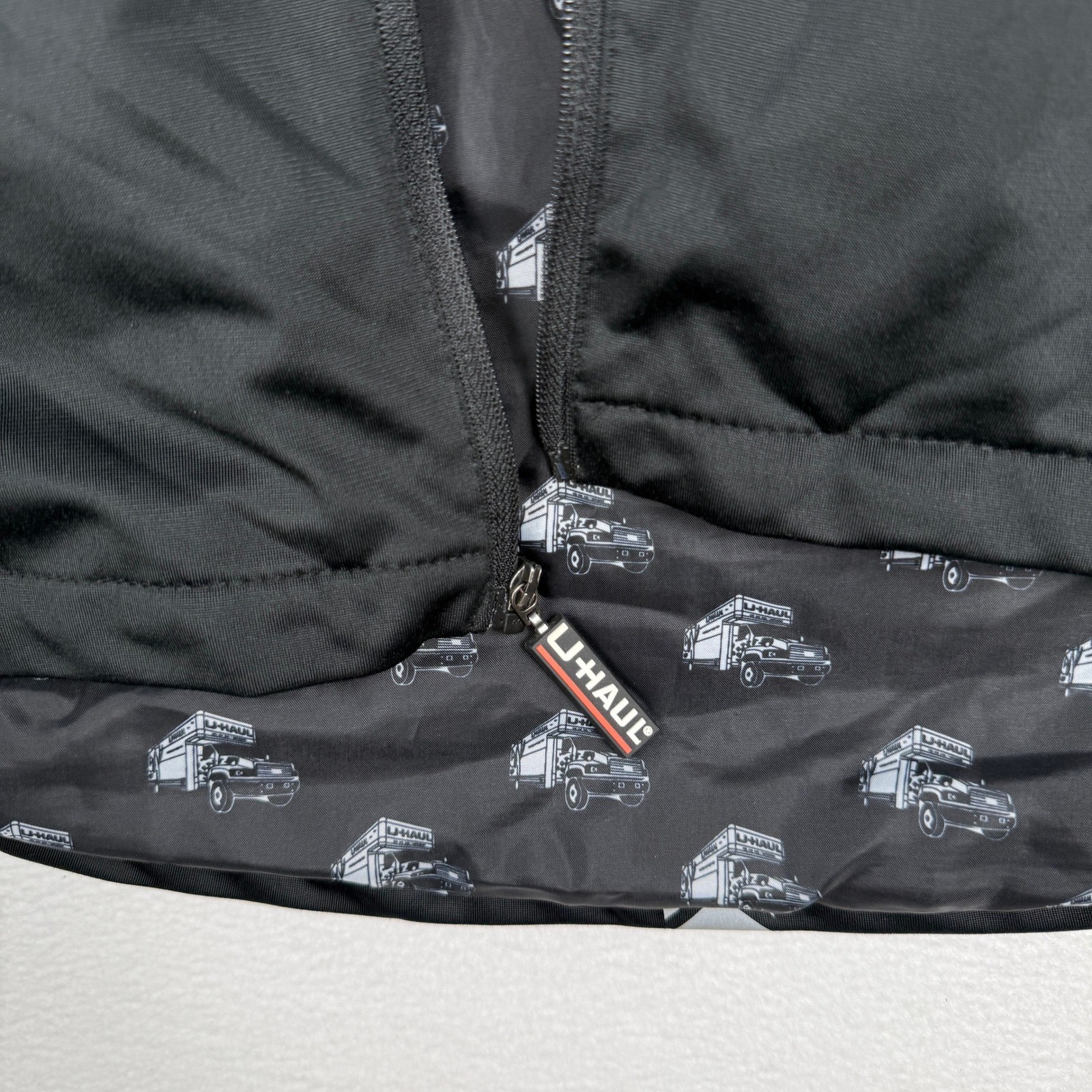 U-Haul Windbreaker Jacket Mens Large Gray Black Full Zip Embroidered Logo Truck