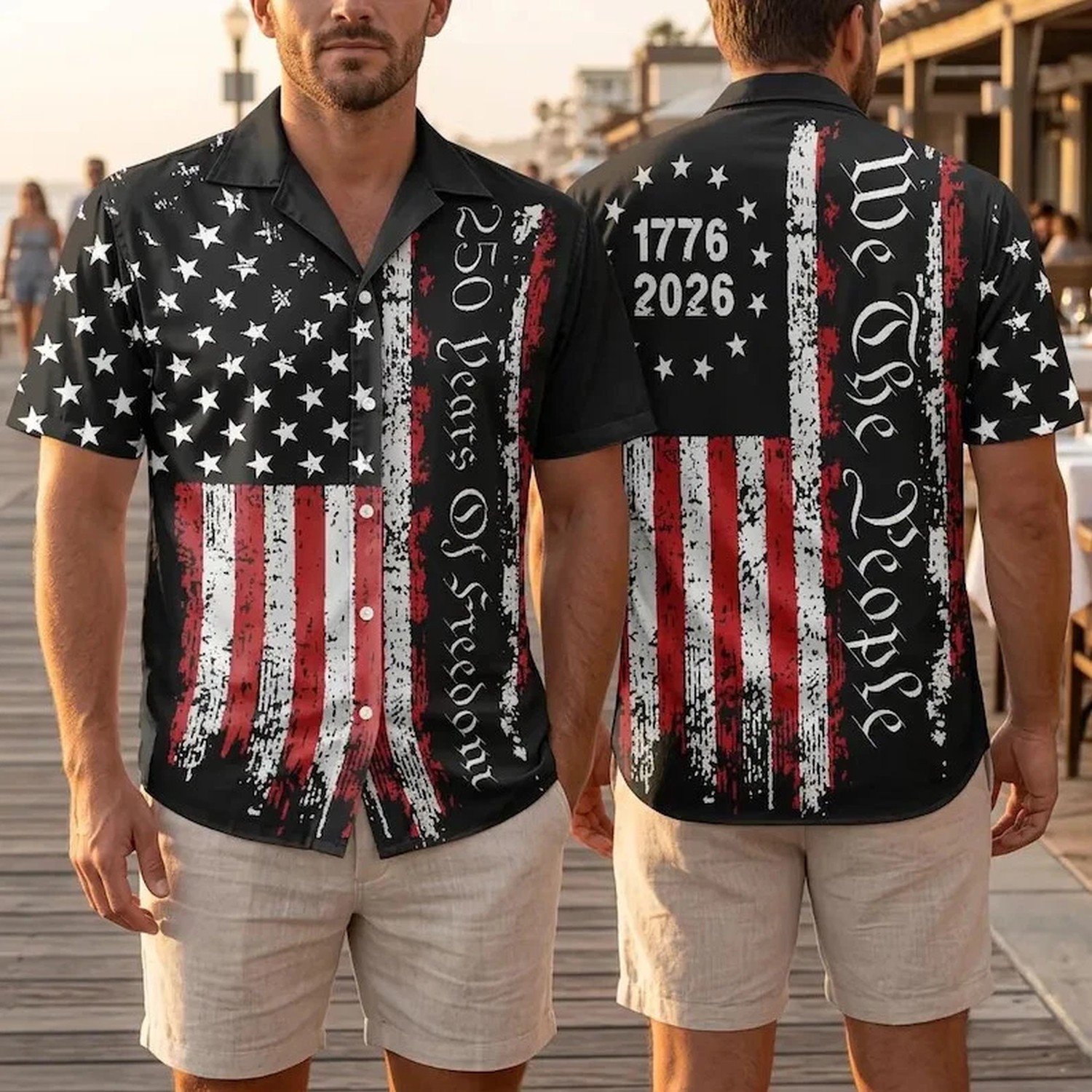 Patriotic American Flag Hawaiian Shirt 250th Anniversary 1776-2026 Men Button Up