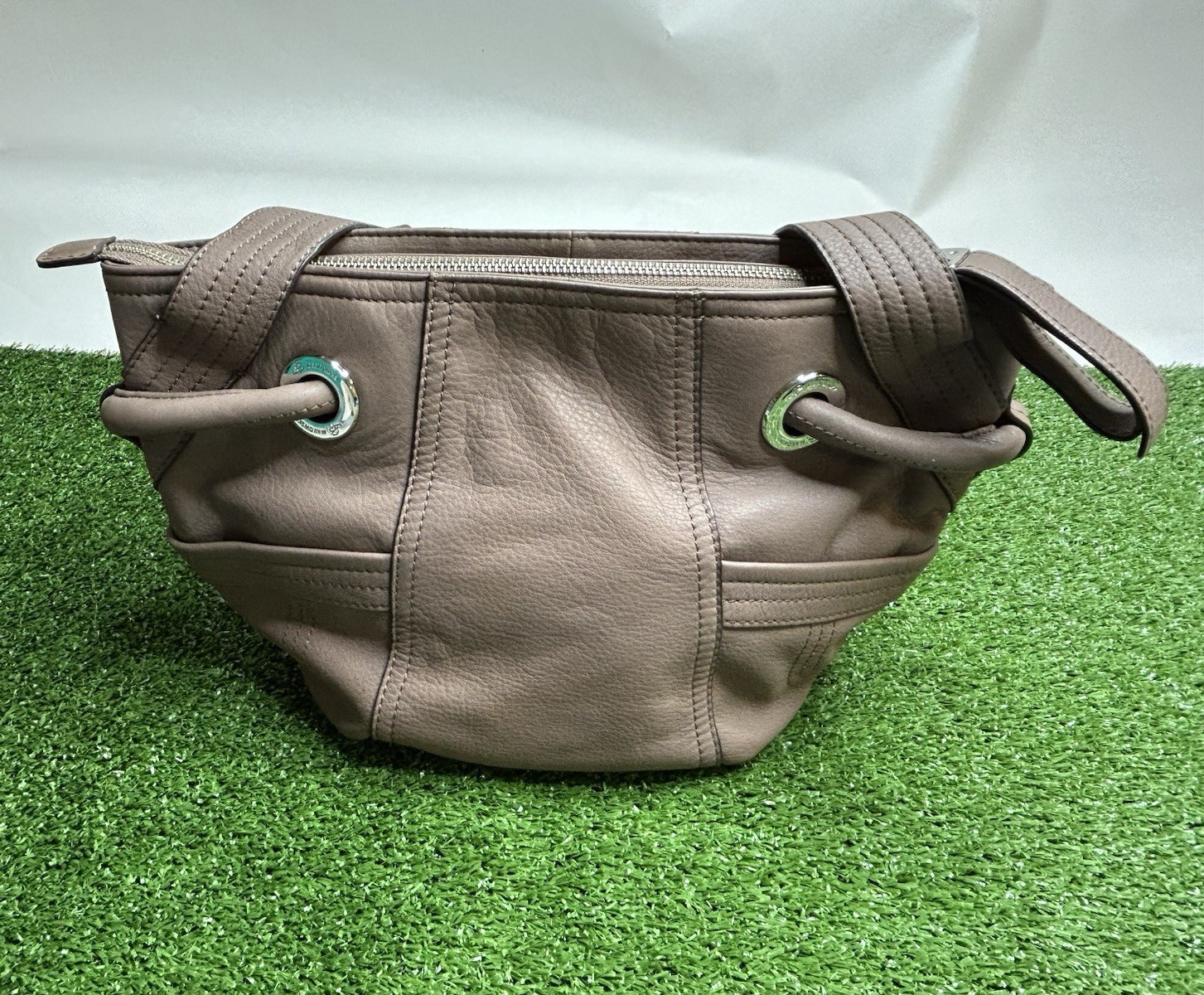 B. Makowsky Taupe Glove Leather Hobo Shoulder Bag A93569
