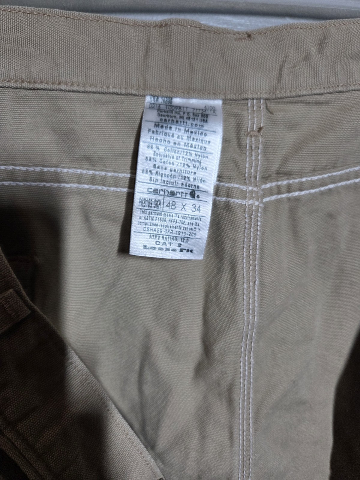 Carhartt Men’s Cat 2 Flame Resistant Zip Fly 48×34 Khaki Work Pants FRB159