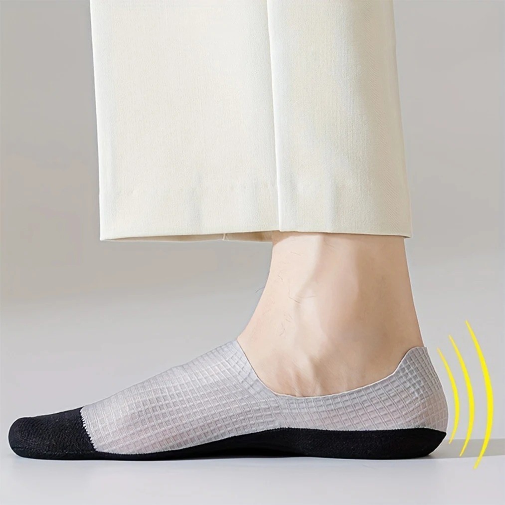 3Pairs Men Invisible Socks No Show Thin Breathable Waffle Boat Low Cut Mesh Sox
