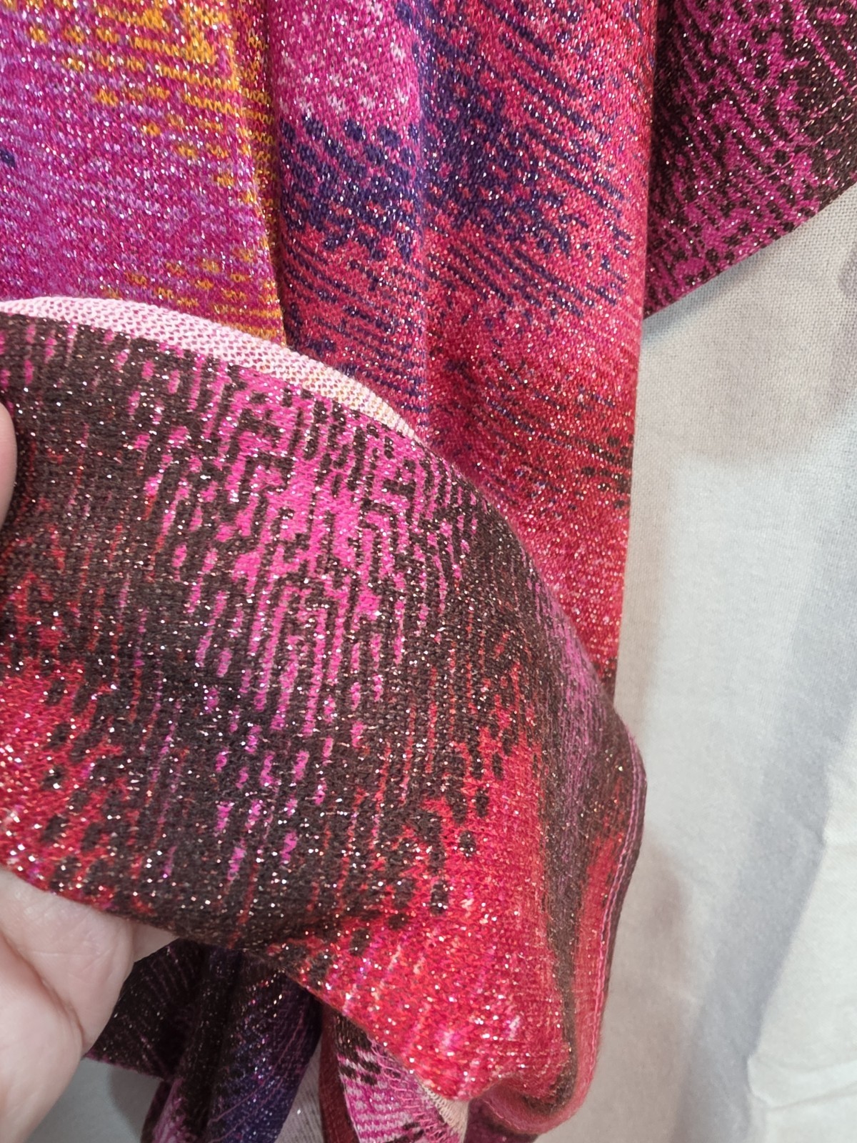 IMAN Shimmering Zig Zag Pink Fuschia Kimono Duster Size Large Tall