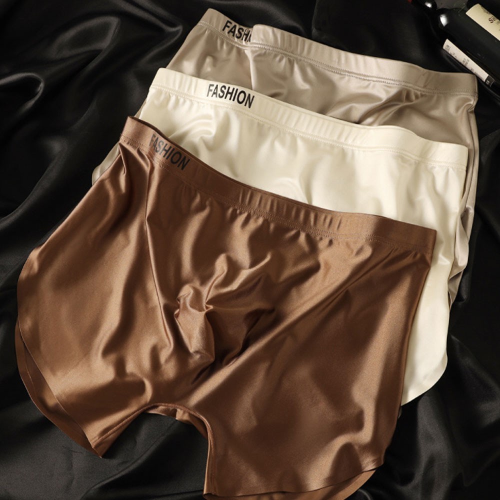 4PCS Men’s Ice Silk Underwear Breathable Boxer Shorts Seamless Satin Soft Briefs