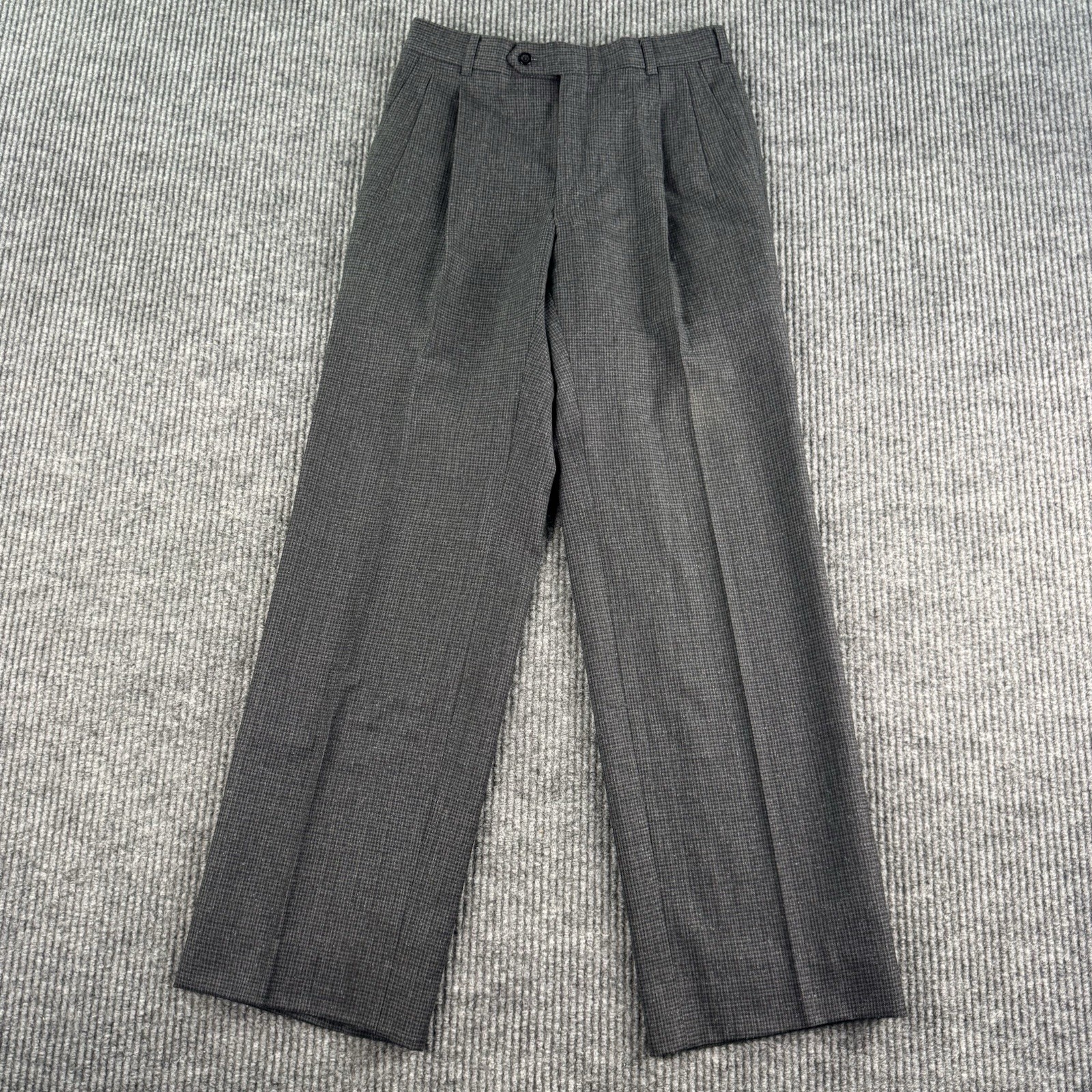 Vintage Pierre Cardin Suit 40 Gray Wool Nailhead Double Breasted Pleated 28×30
