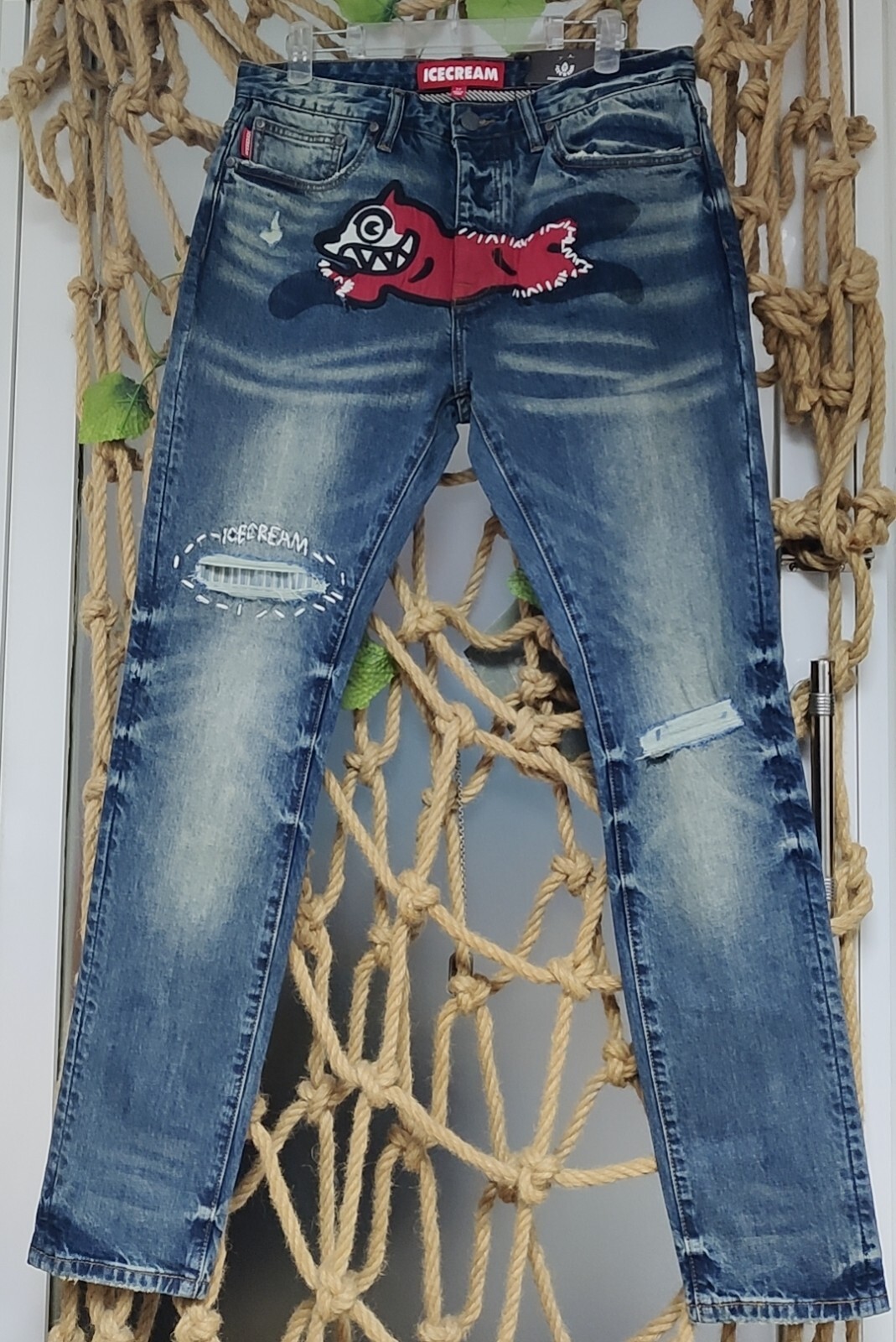 NWT BBCICECREAM PATCHED STONE WASHED MEN’S JEANS 7 SIZES 30-42 US FREE SHIPPING