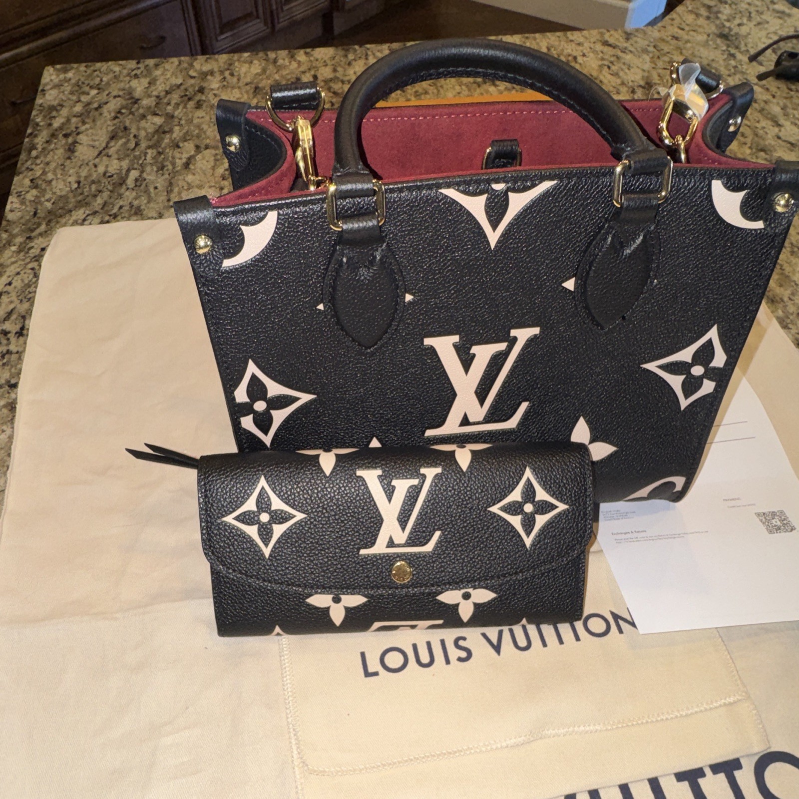 Louis Vuitton Monogram Black/White Long Wallet w/ Card Slots Snap Zip Logo