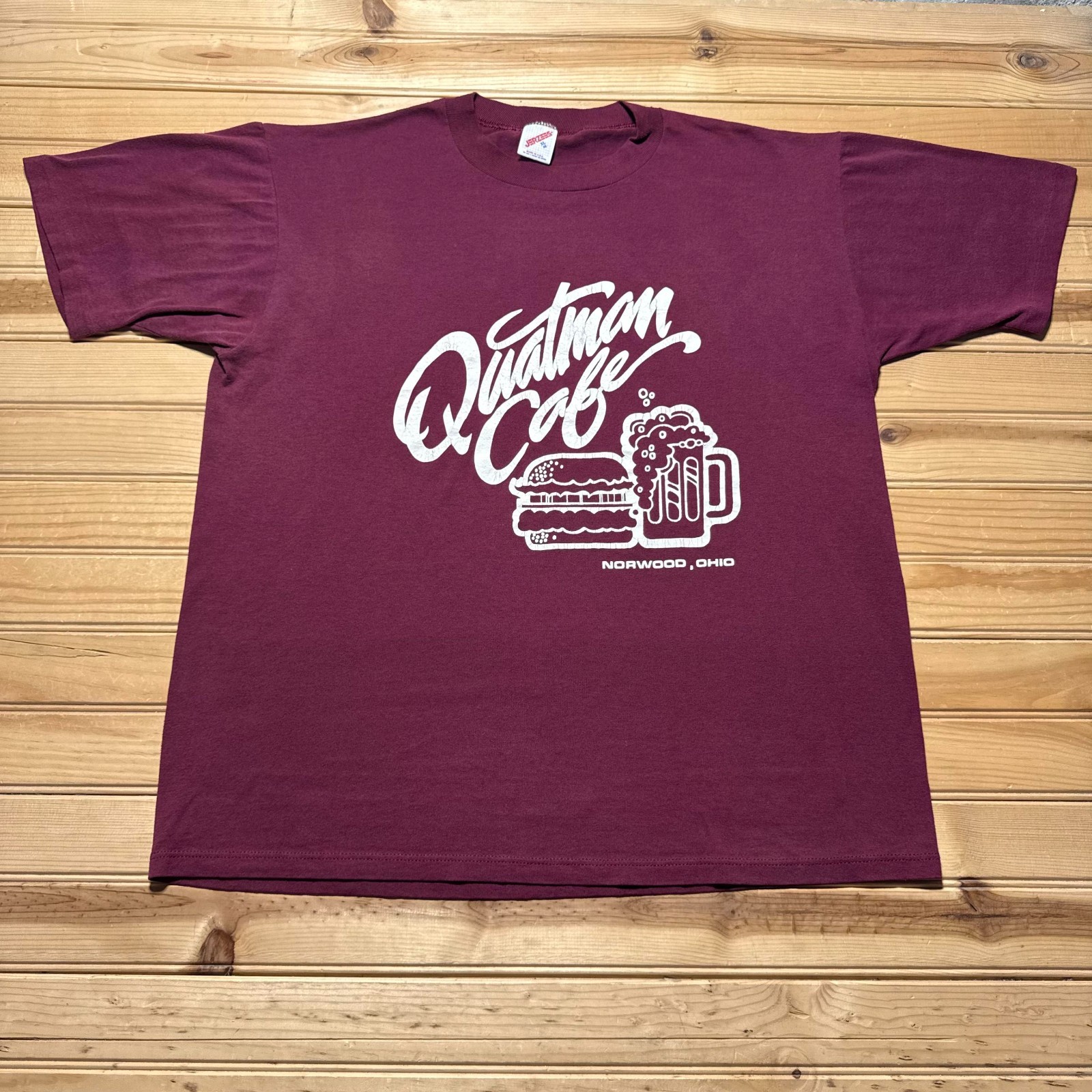 Vintage 80s Quatman Cafe Burger Beer Norwood Ohio Restaurant T-Shirt USA – XL