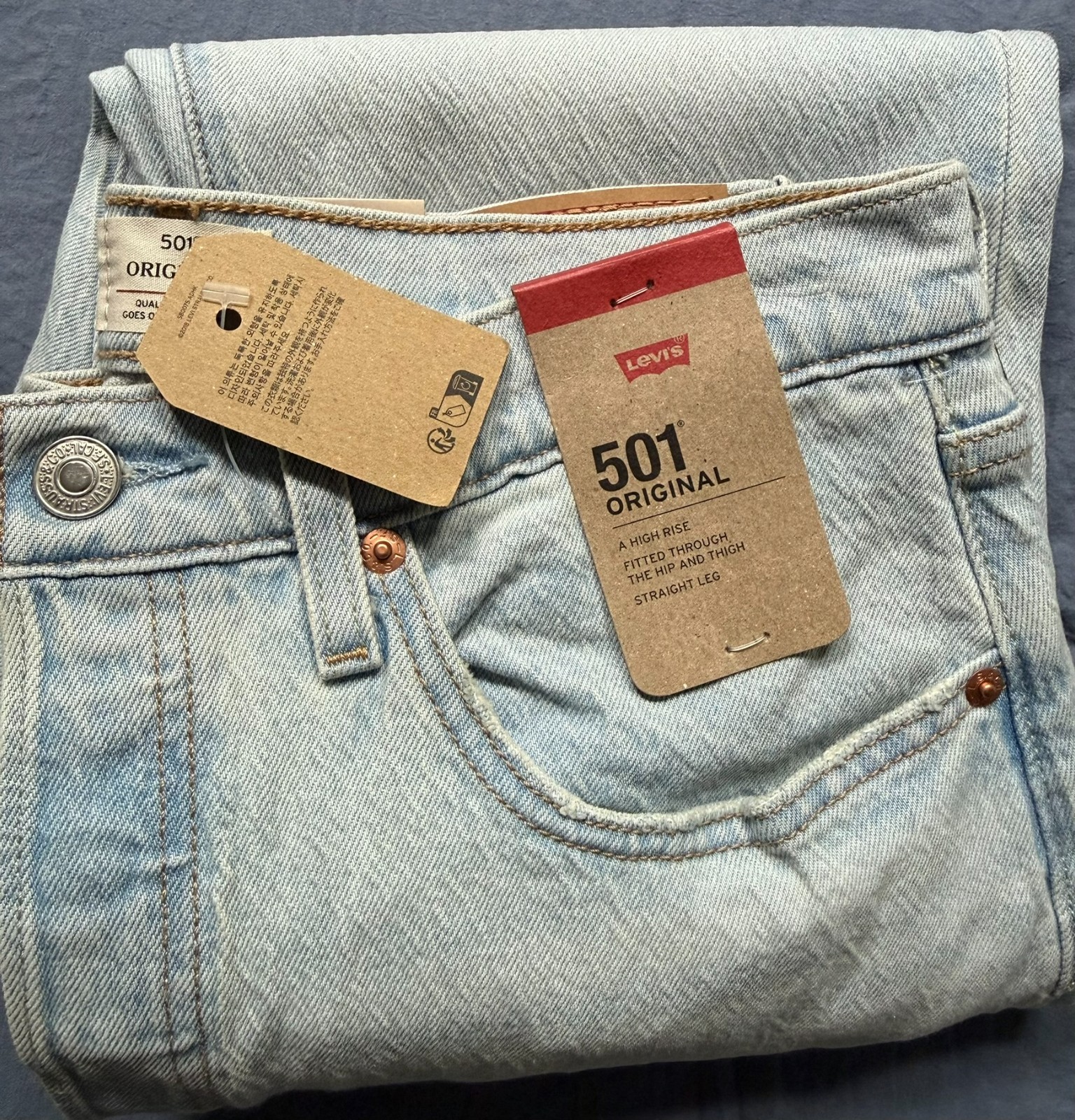 Levi’s 501 Original Fit Women’s Jeans 30″ Inseam Light Indigo Wash Stretch Denim