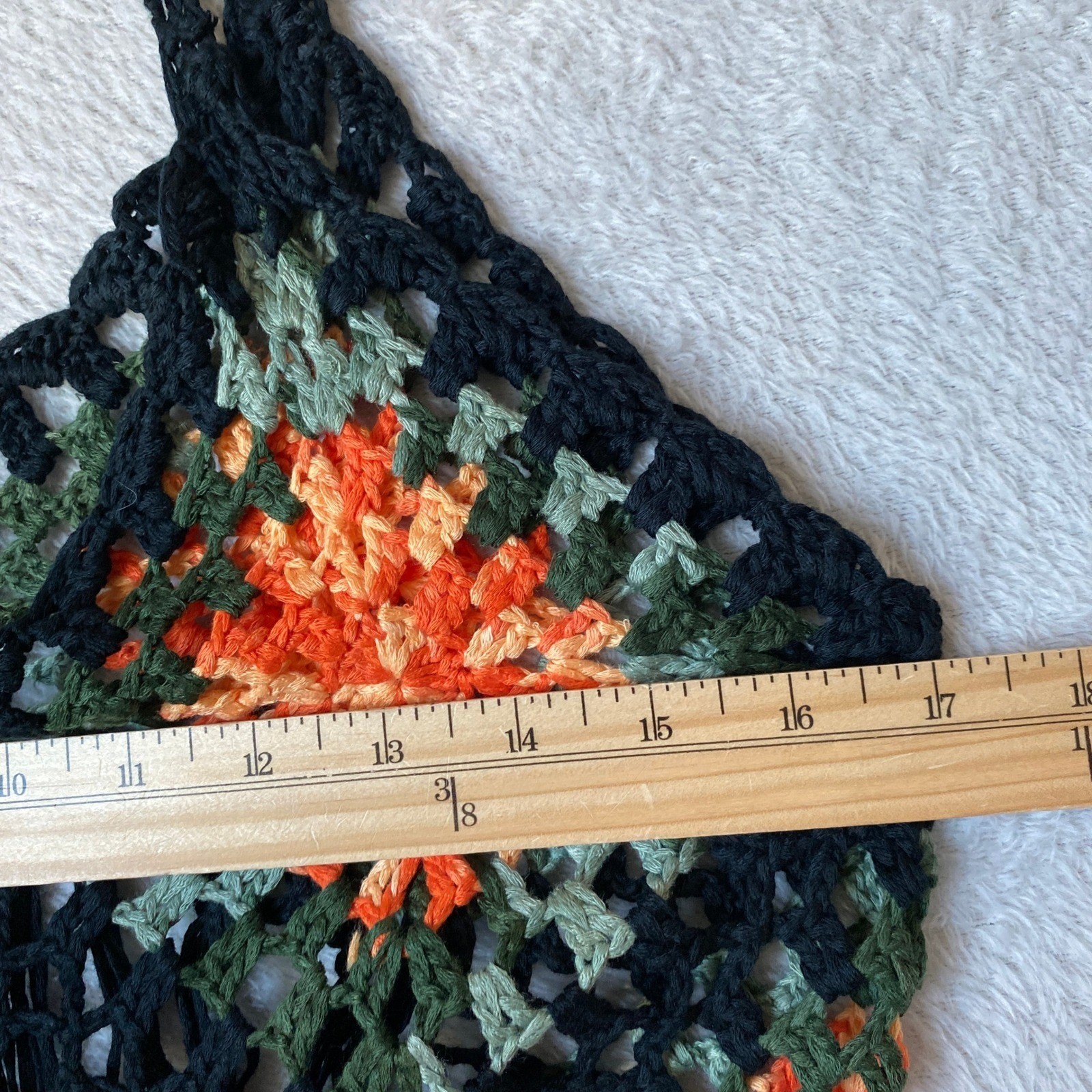 Vivid Boho Granny Square Crochet Cami Tank Top Women L Black Fringe Festival NWT