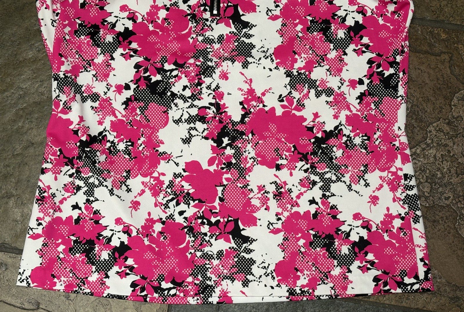 TAIL Size XL Open Zipper V Neck Pink & Black Poly Blend Sleeveless Top