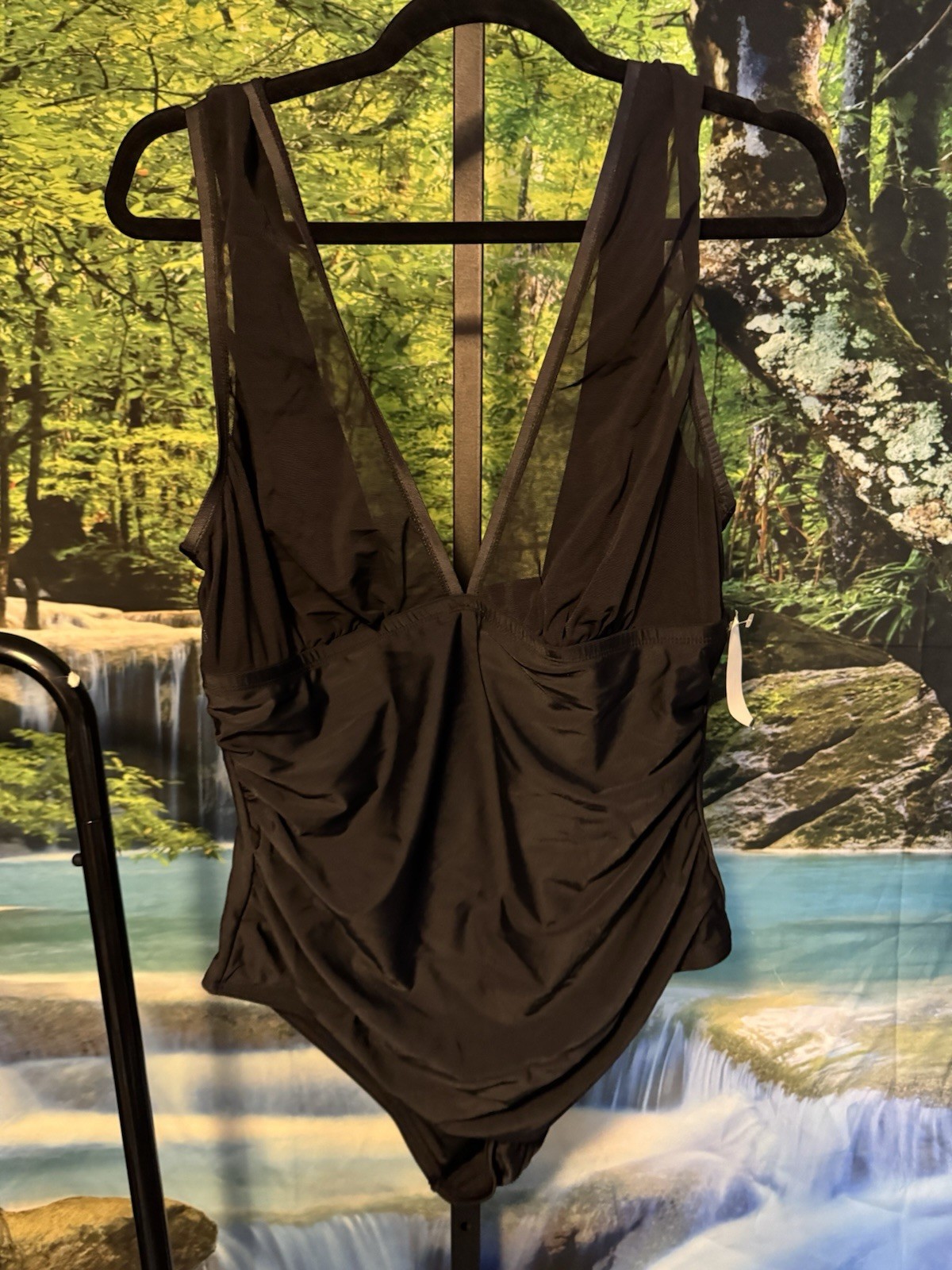 CUPSHE Black 2-Piece Bikini Set 1X Plus B Cup Ruched Mesh Halter DGA12E4L001AA
