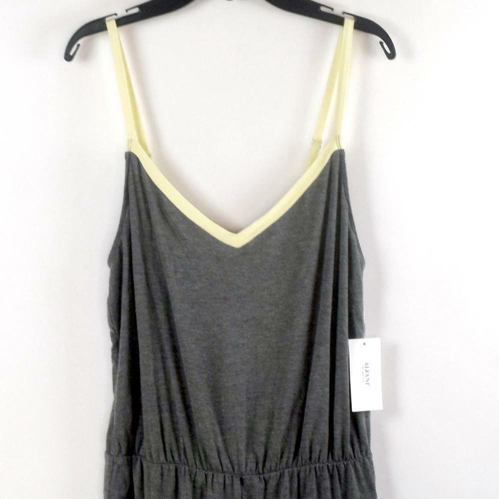 Alfani Womens Contrast-Trim Pajama Romper Oxford Gray Yellow Choose Size New