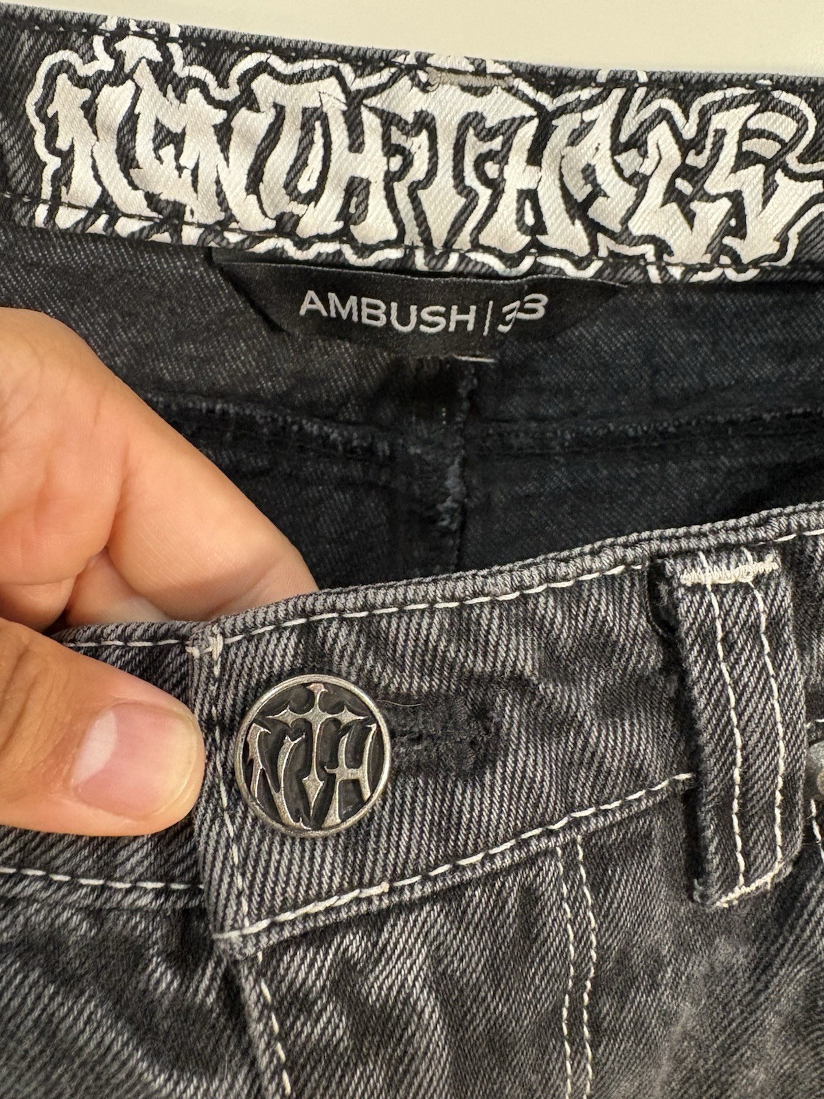 Ninth Hall Japanese Style Embroidery On Ambush Jeans, Size 33 Black Jeans