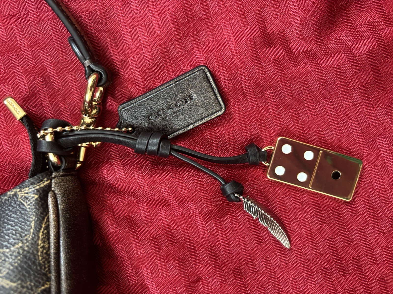 Coach Teri Small Brown Signature Logo Crescent Shoulder Bag Zip w/ Charm Strap