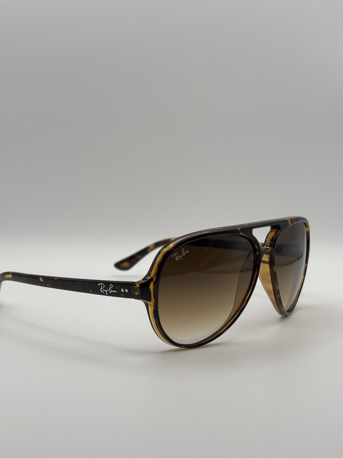 Ray-Ban Cats 5000 RB4125 Aviator Sunglasses Polished Light Havana/Brown Gradient