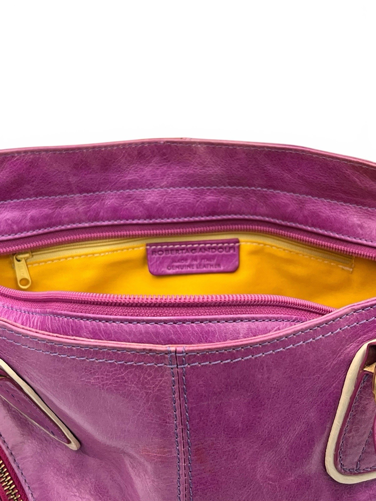 Vintage Roberta Gandolfi Italian Leather Bowler Bag Purple Beige Y2K Purse Tote