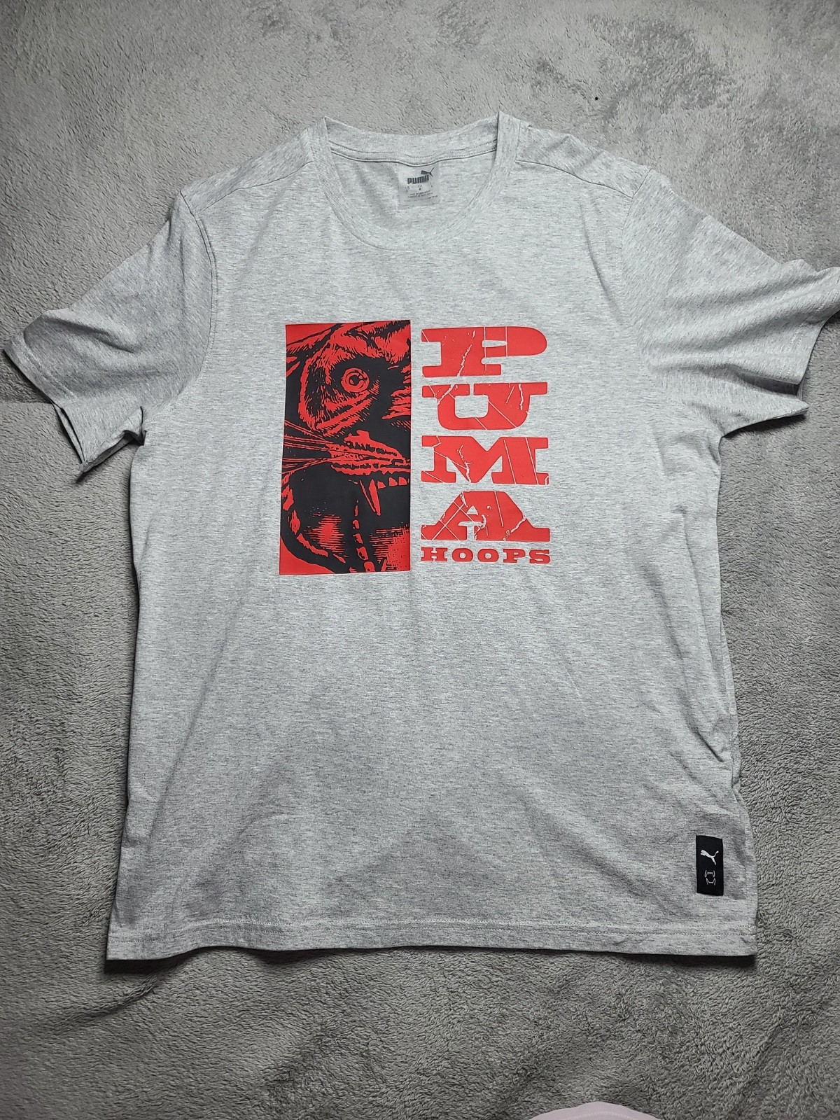 Puma Men’s Grey & Red Size Large Hoops Casual Athleisure Graphic T-Shirt