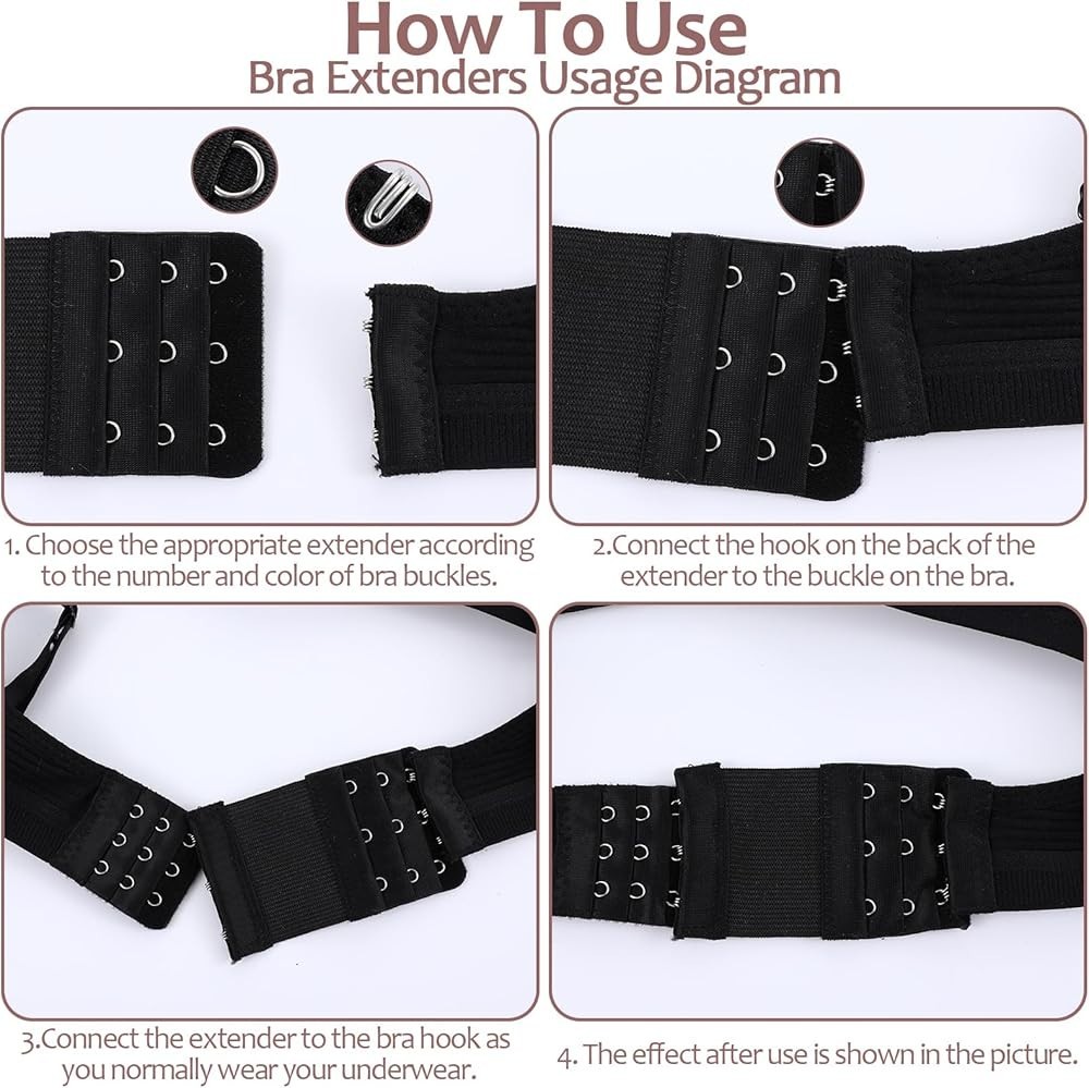 Bra Extender 3-Row (2/3/4 Hook) – Adjustable for Maternity Strapless & Tight Bra