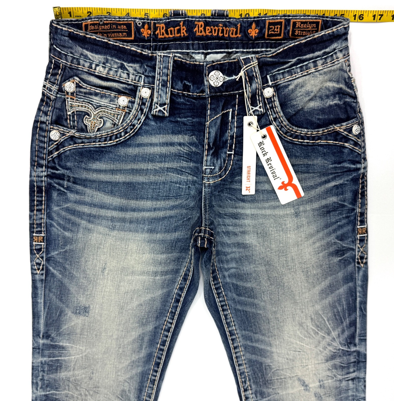 Rock Revival Raelyn Straight Distressed Blue Jeans Mens 29 – 38