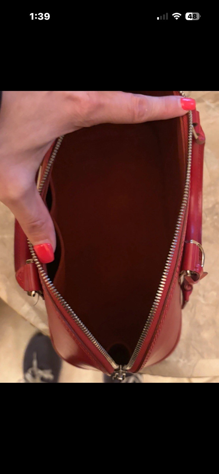 Louis Vuitton Red Satchel Top Handle Zip Silver Hardware Padlock Charm