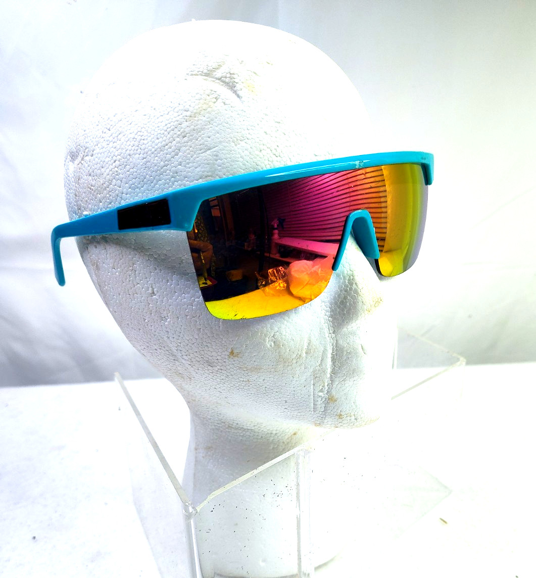 SPY + Matte Teal Flynn 50/50 Shield MIRRORED SUNGLASSES 134-00-140 Scratches