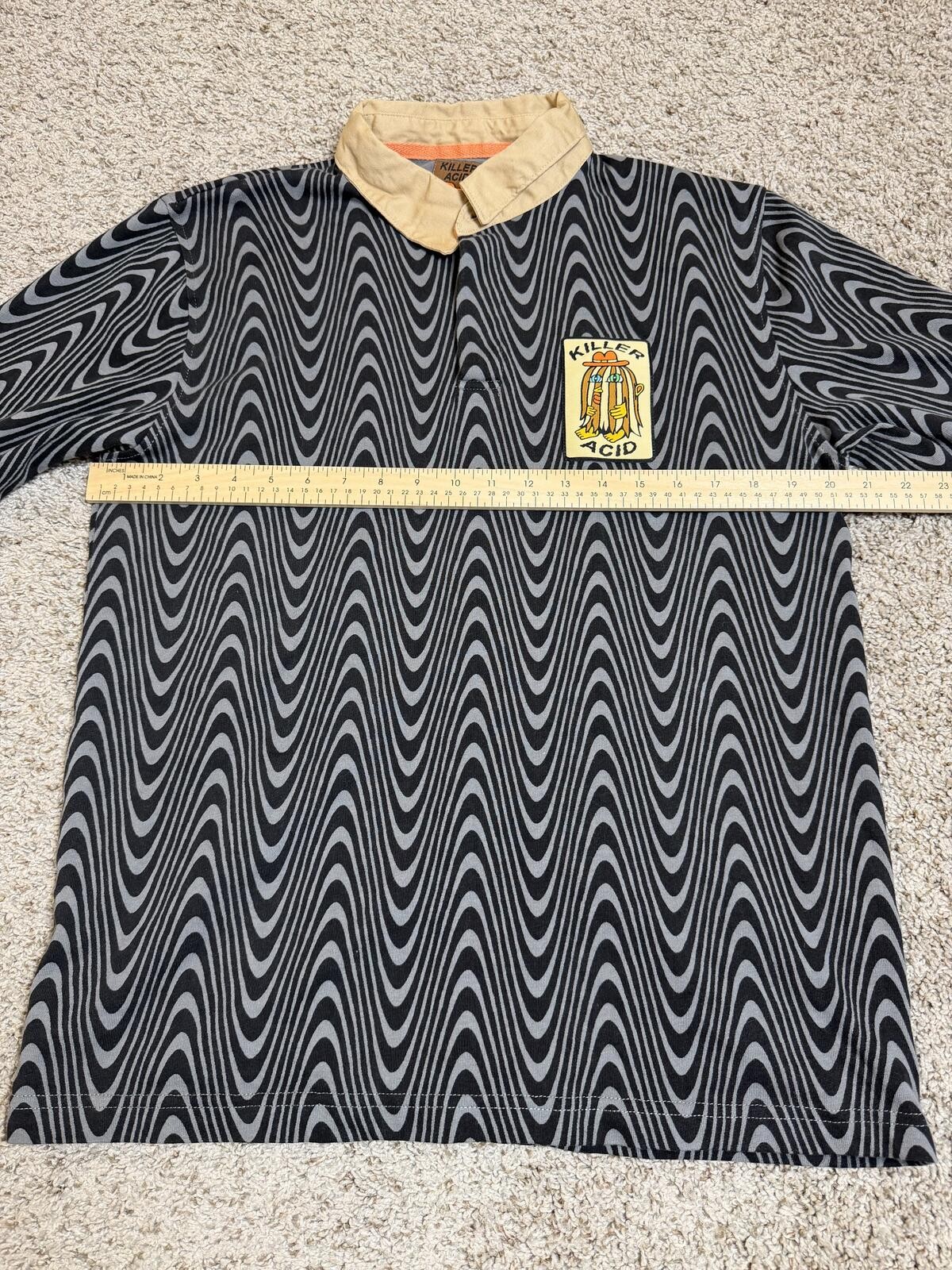 Killer Acid Mens Long Sleeve Black Swirl Polo Shirt Medium Psychedelic Pattern