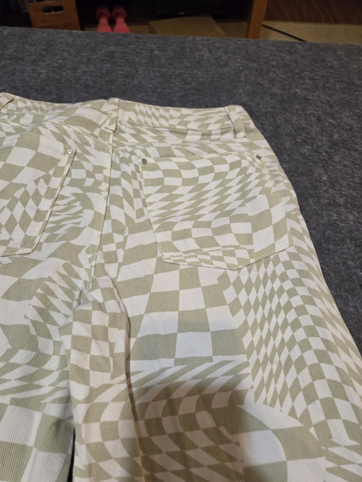 RSQ Women’s Green/White Check Light Wash 100% Cotton High Rise Wide Leg Jeans 29