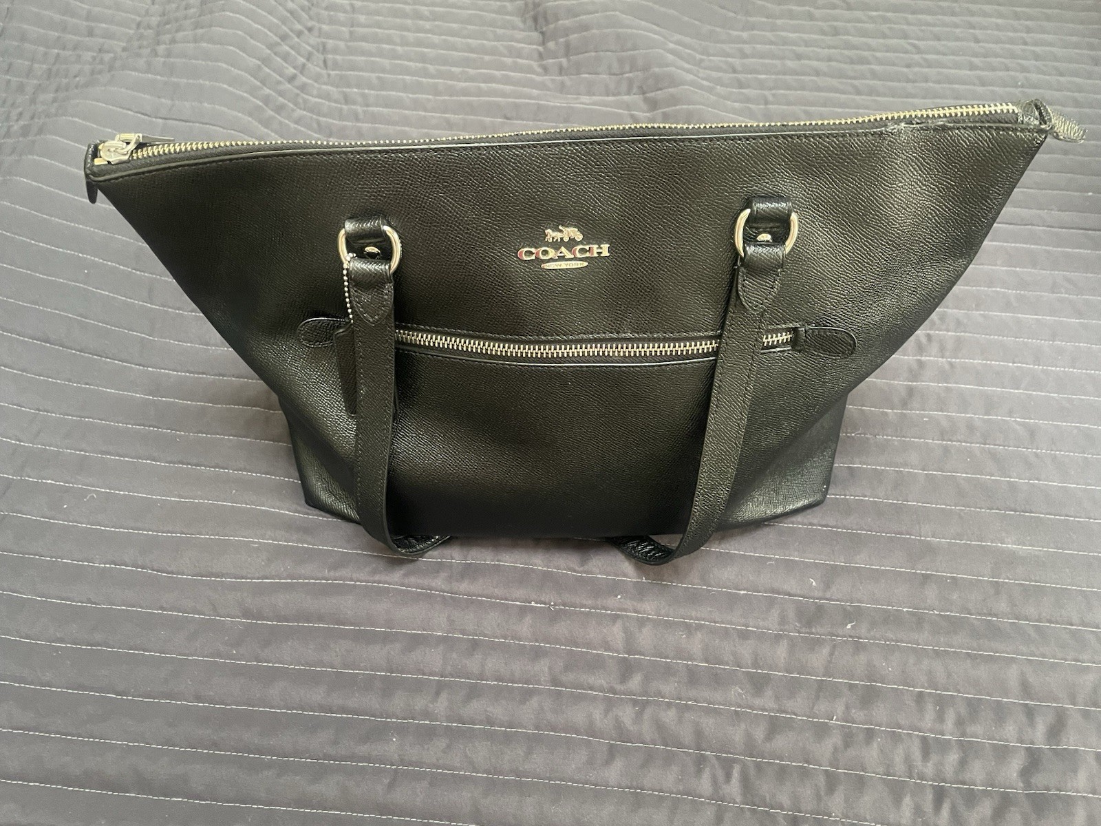 Coach Gallery Zip City Tote Bag Leather F79608 Black Silver