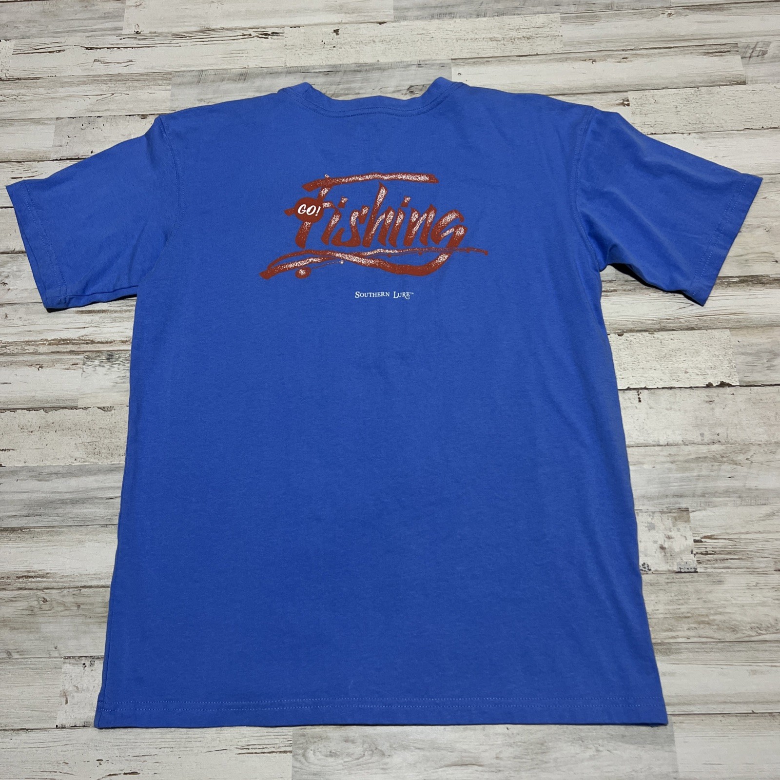 Southern Lure Shirt Youth XL Blue Graphic Cotton Short Sleeve Fishing EUC Soft