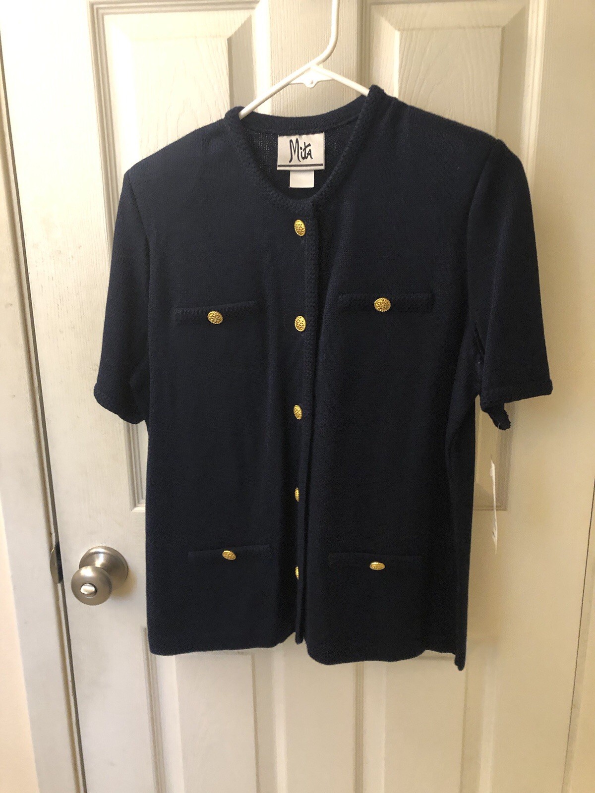Mita navy blue skirt suit pleated knit USA made vintage size 12