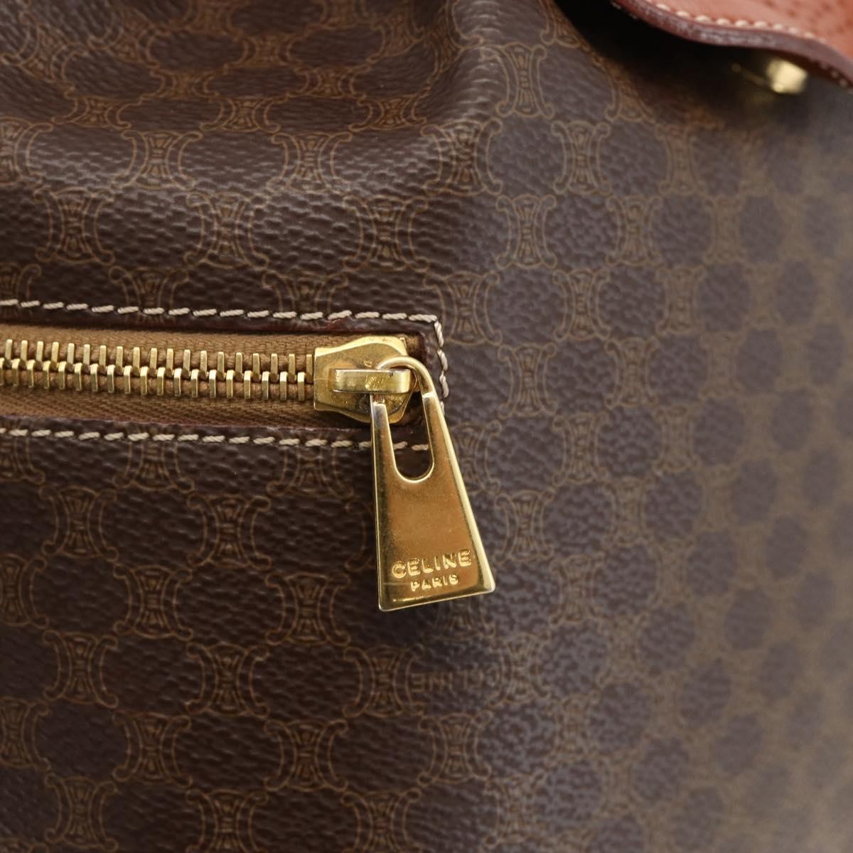 CELINE Macadam Canvas Backpack PVC Leather Brown Gold Auth YKZ829A