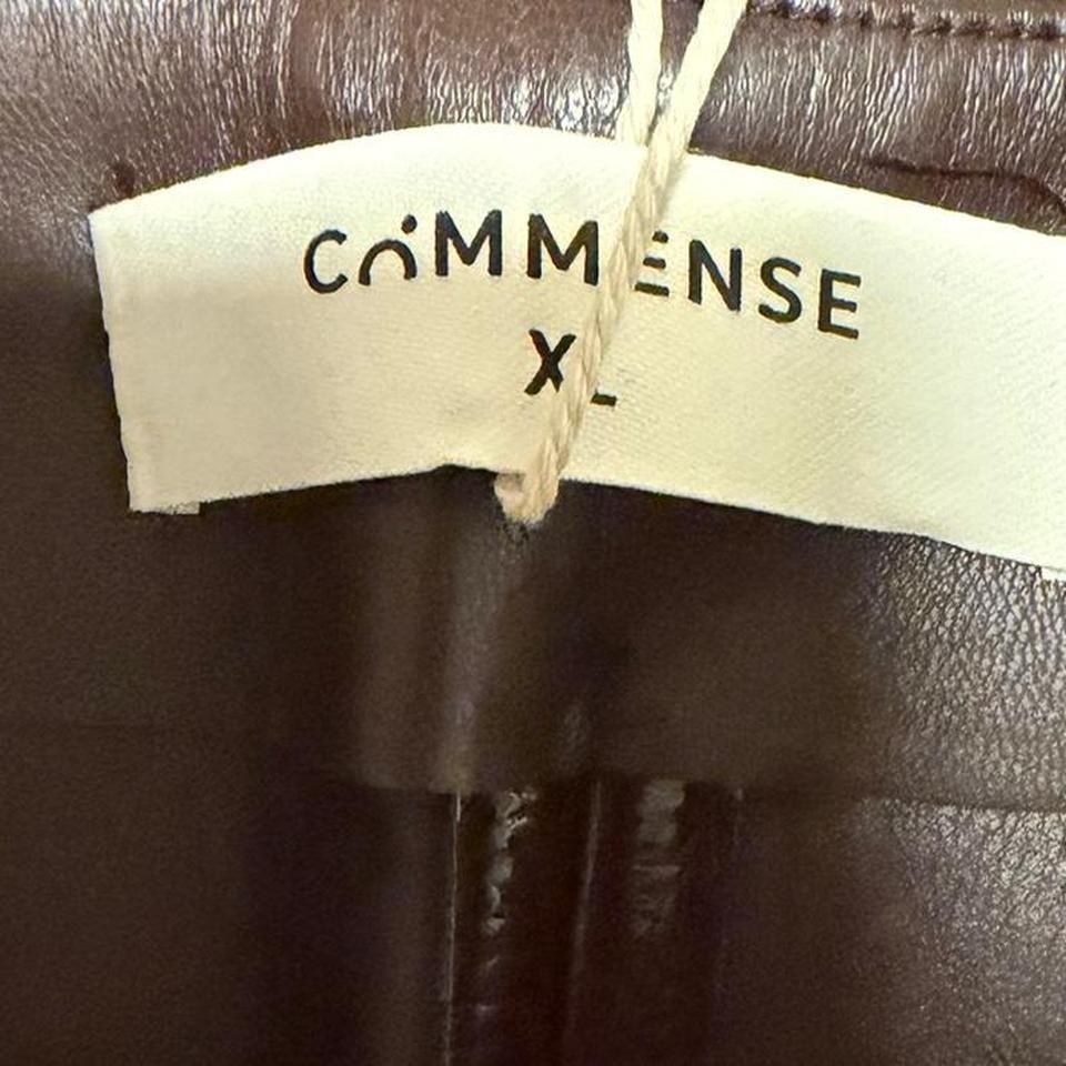 Common Sense Brown Faux Leather Mini Skirt XL A-Line Front Zip Pockets Shiny