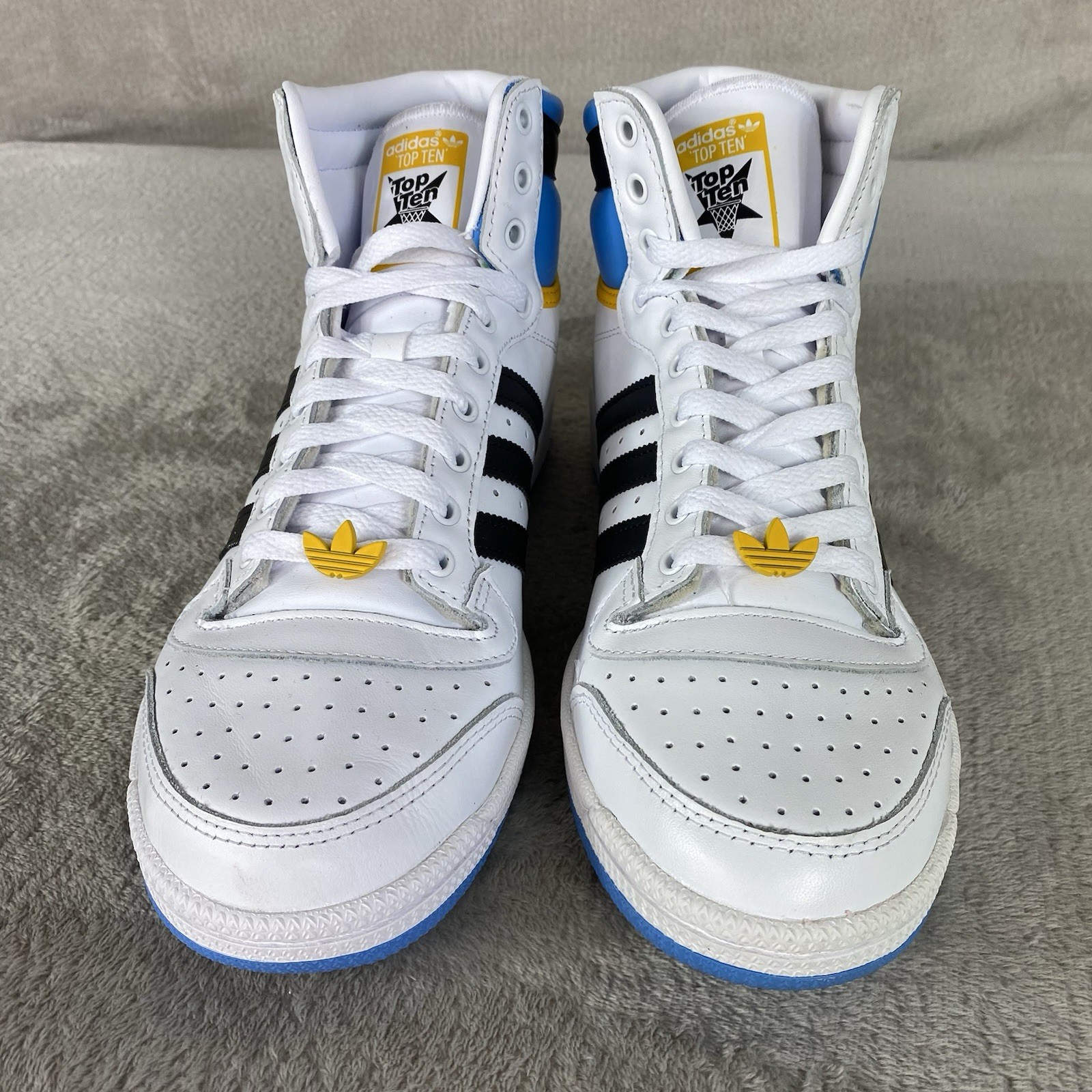 adidas Top Ten High White Blue Gold Leather Mens Size 10 Basketball Shoes NEW