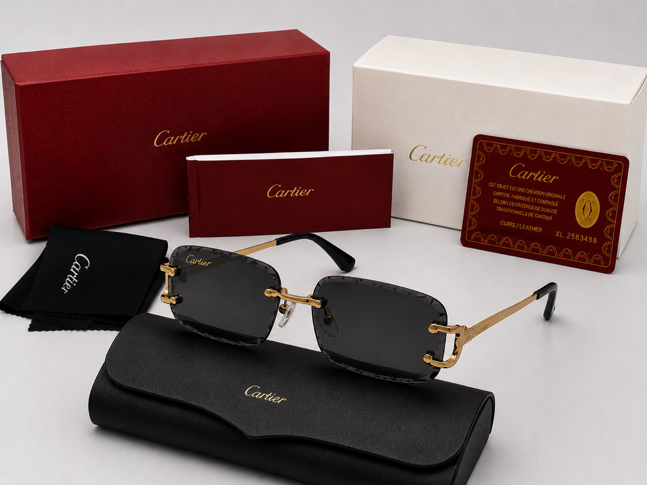 Cartier Big C Diamond Cut Black Frameless Lens & Gold Frame