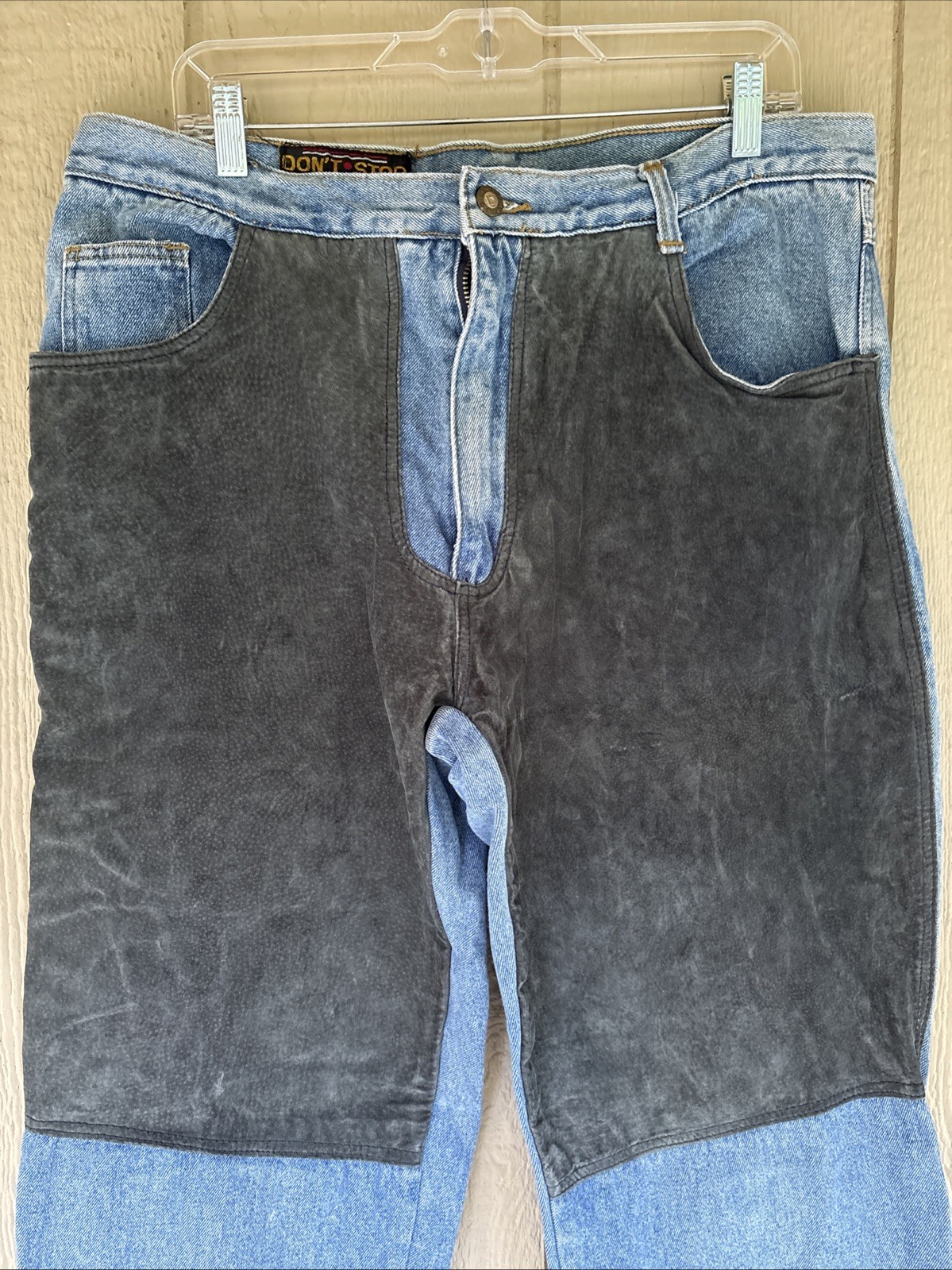 Vintage 80s black leather chaps denim jeans men’s