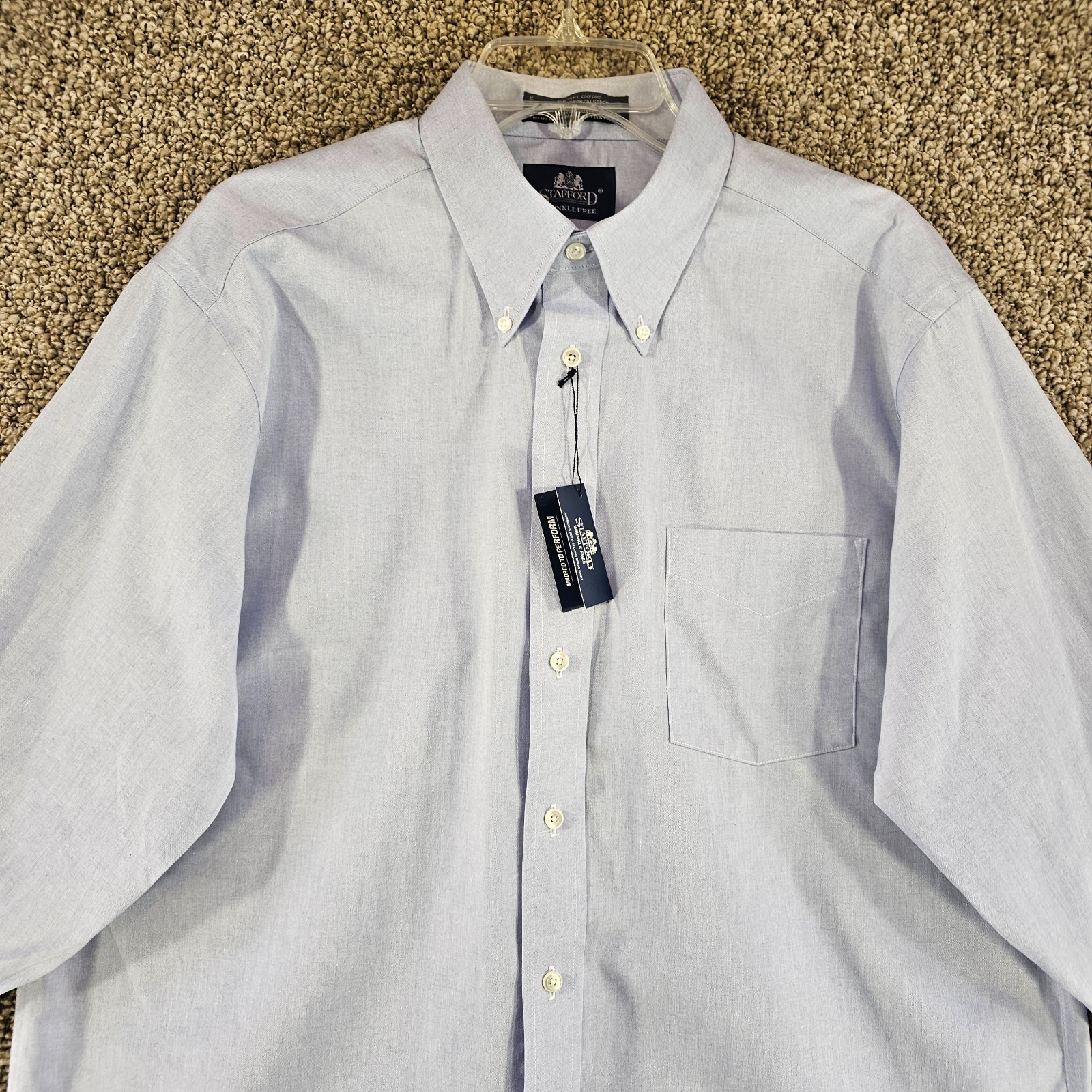 Stafford Pinpoint Oxford Shirt Mens Sz L Long Sleeve Button Down Pocket Blue NEW