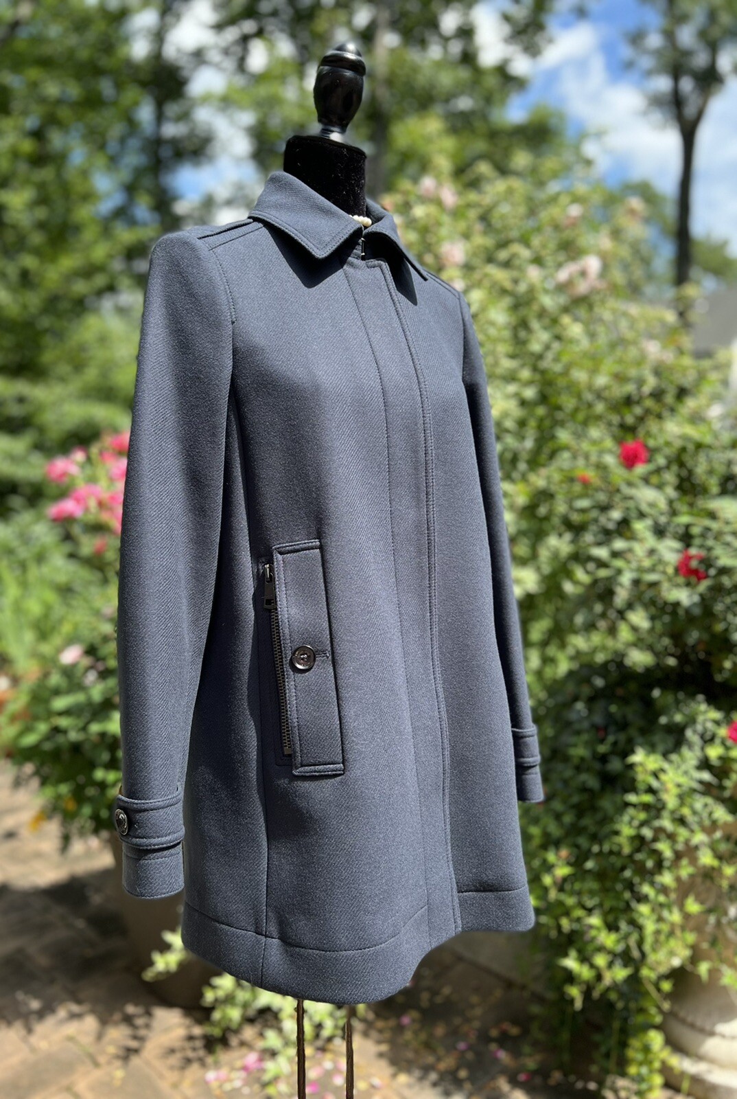 Burberry Brit Elmsby Wool Blend Coat Dark Navy Single Breasted US 6 NWT