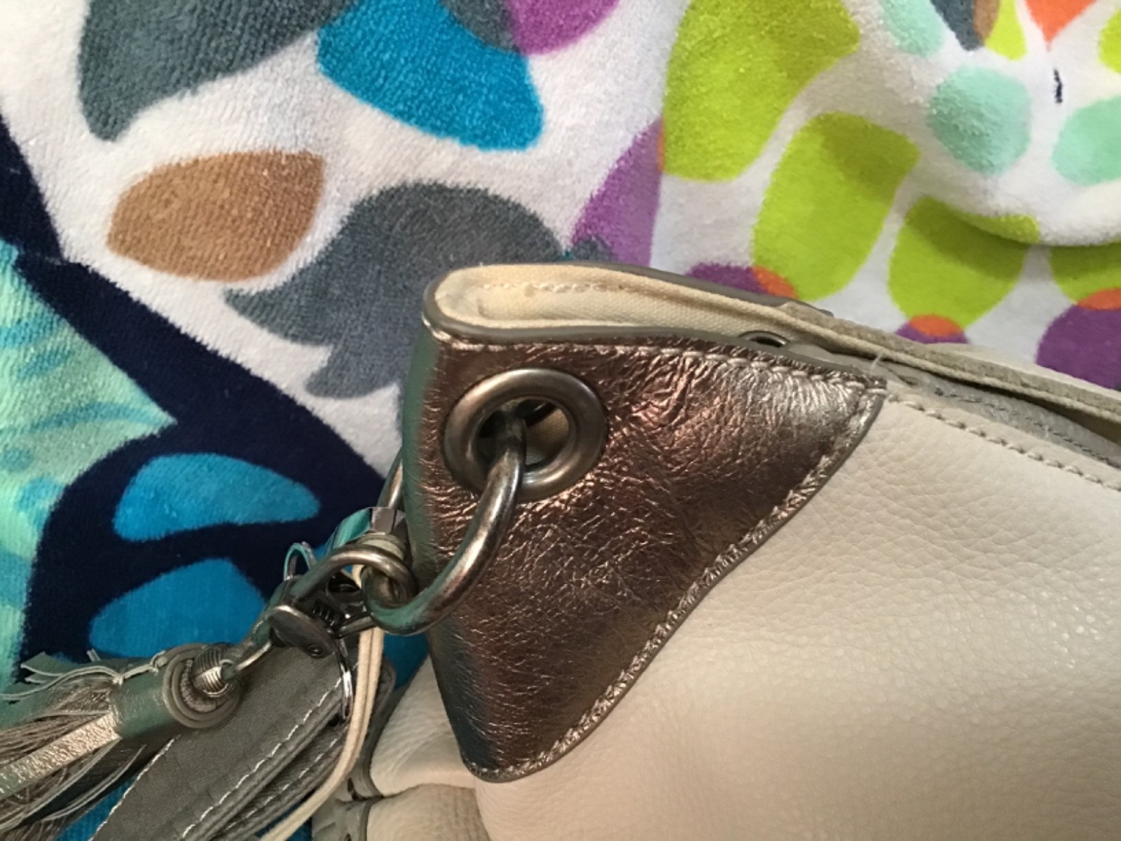 The Sak Gray, Bone & Metallic Leather Shoulder Bag or Crossbody – 14W x 11H x 4D