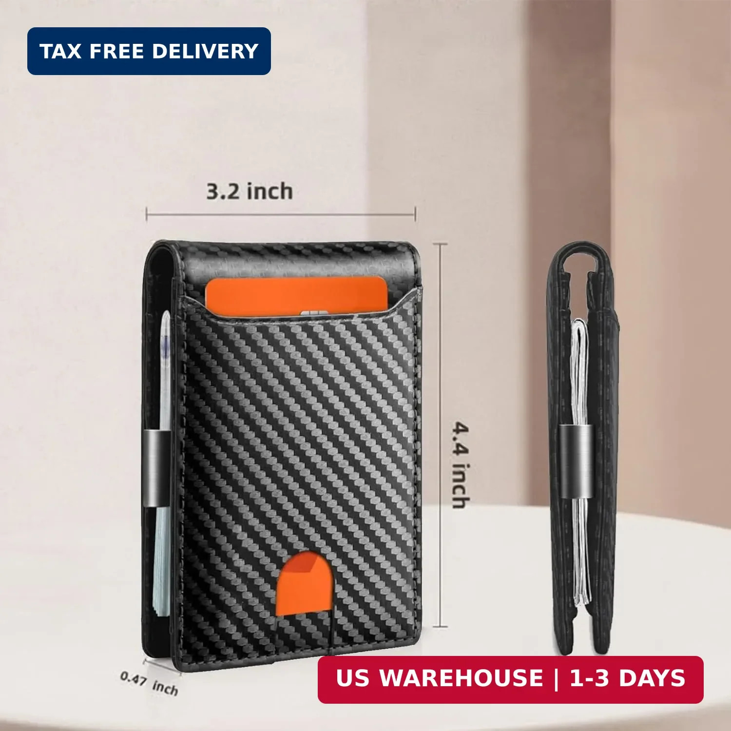 Men Carbon Fiber Slim Wallet Leather Money Clip Ultra Thin Card Holder Purse New