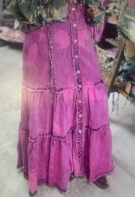 A Rare Bird Magenta Pink Tie Dye Button Down Ruffle Hem Sleeveless Maxi DressNWT