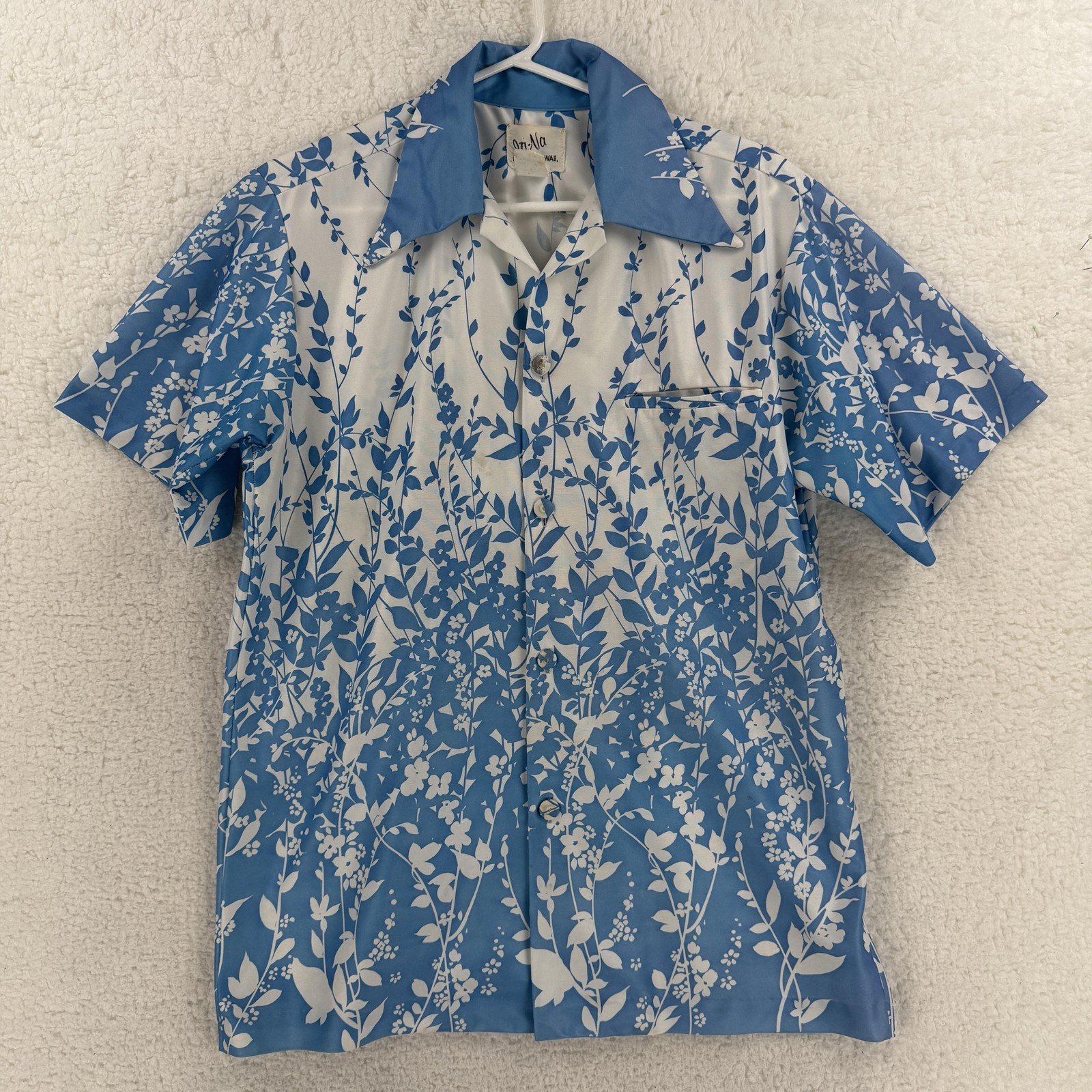 Vintage Ja Na Of Hawaii Hawaiian Shirt Mens Medium Blue Button Disco Polyester