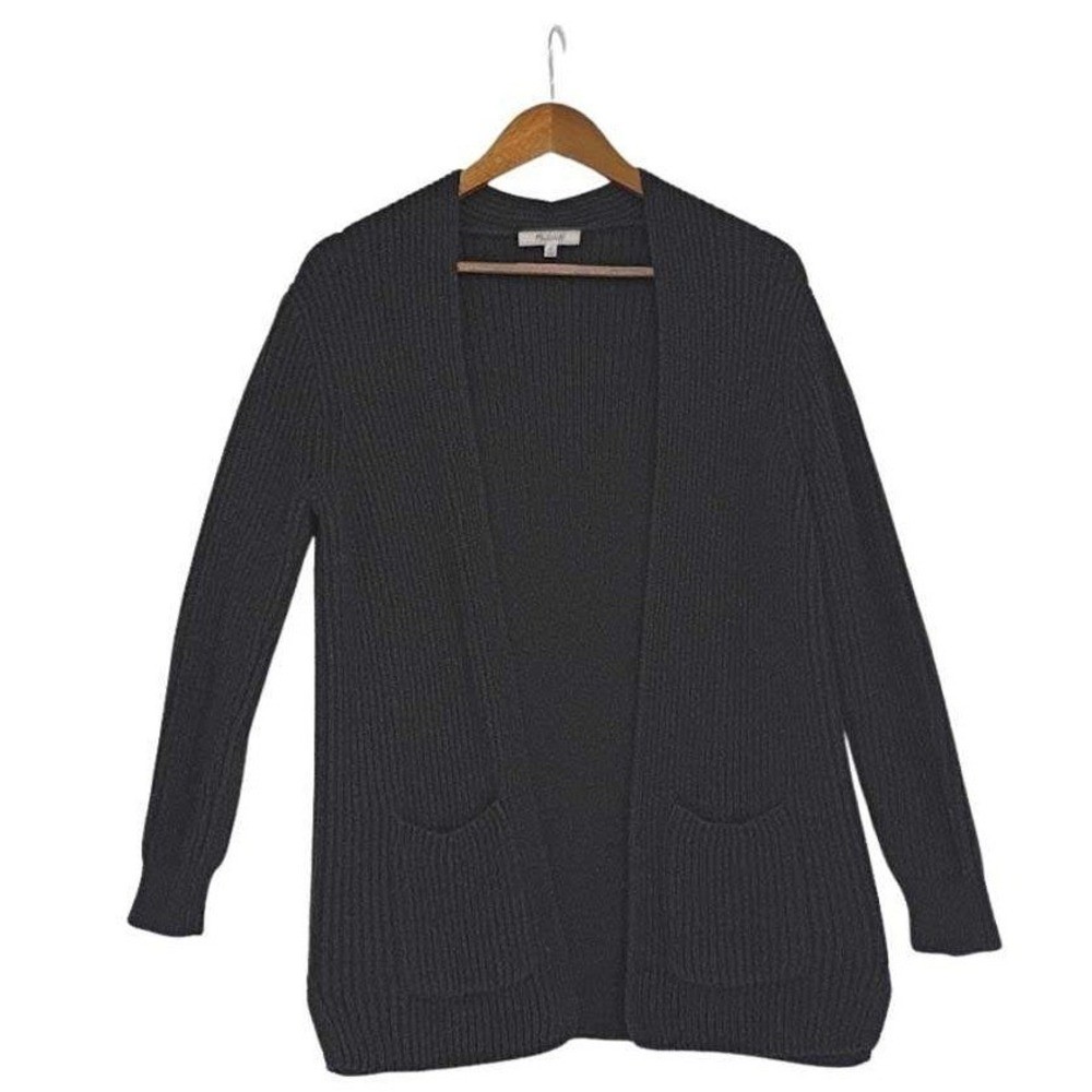 Madewell Charcoal Ribbed Knit Open Front Cotton Cardigan Sweater Womens Fits S/M
