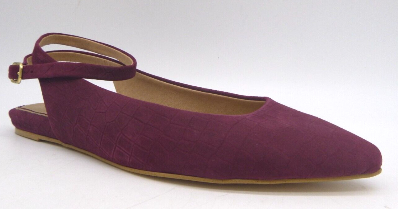 Splendid Selia Burgundy Purple Slingback Flats Sz 8 M Ankle Strap Snake Embossed