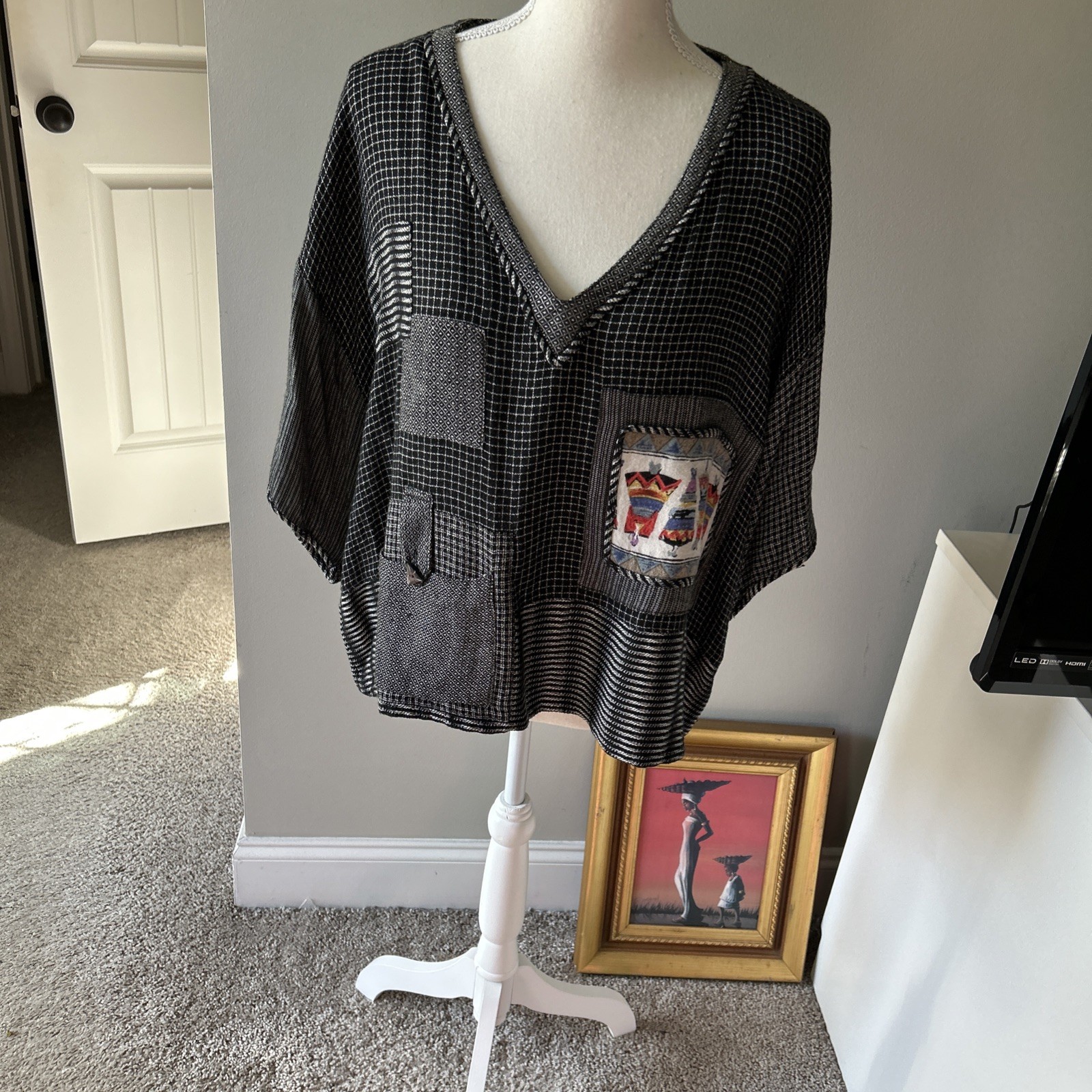 Yashi Boho Patchwork Top 100% Rayon Made In India Sz L