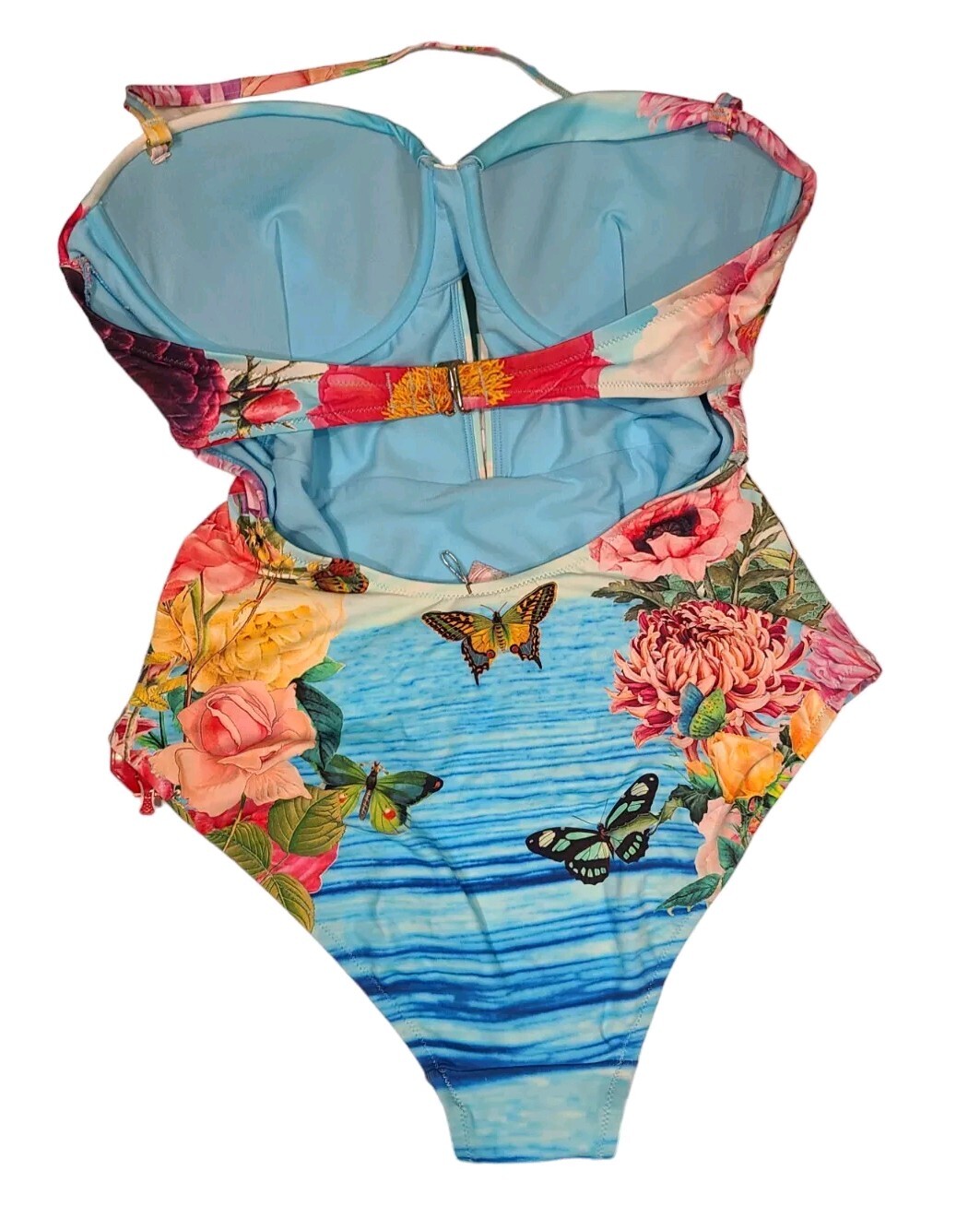 Johnny Was NWT Costa Azul Cut Out One Piece Swimsuit Blue Multi- CSW9221-XL