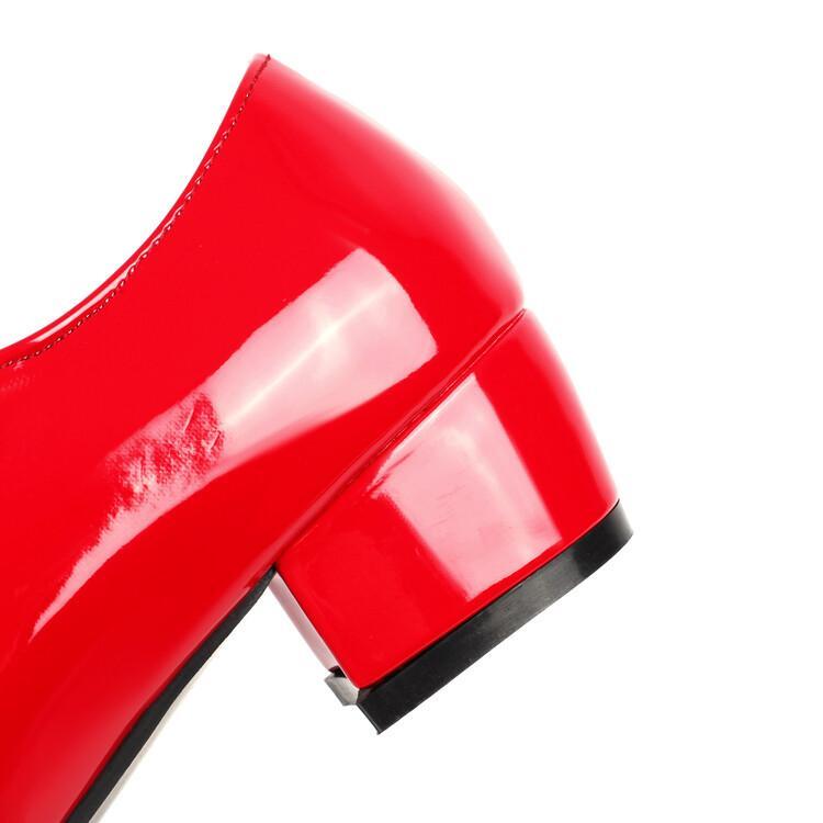 Womens Patent Leather Round Toe Bownot Mary Janes Shoes Ankle Strap Pumps Sweet